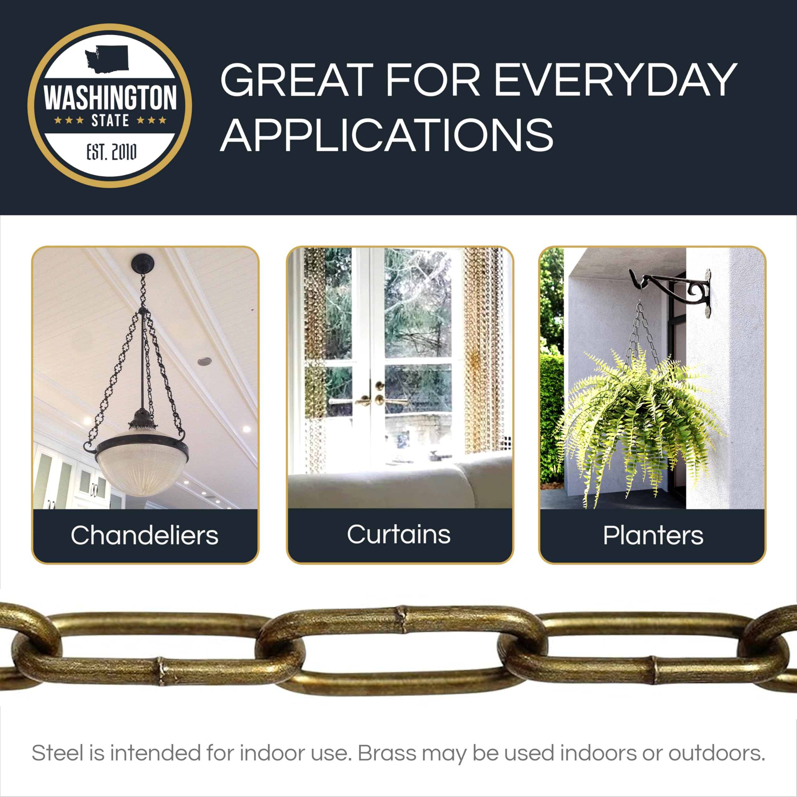 RCH Hardware Decorative Solid Steel Oval Link Fixture Chain, 9 Gauge, 10 Foot, Polished Nickel Finish, Model CH-S59-04-PN-10