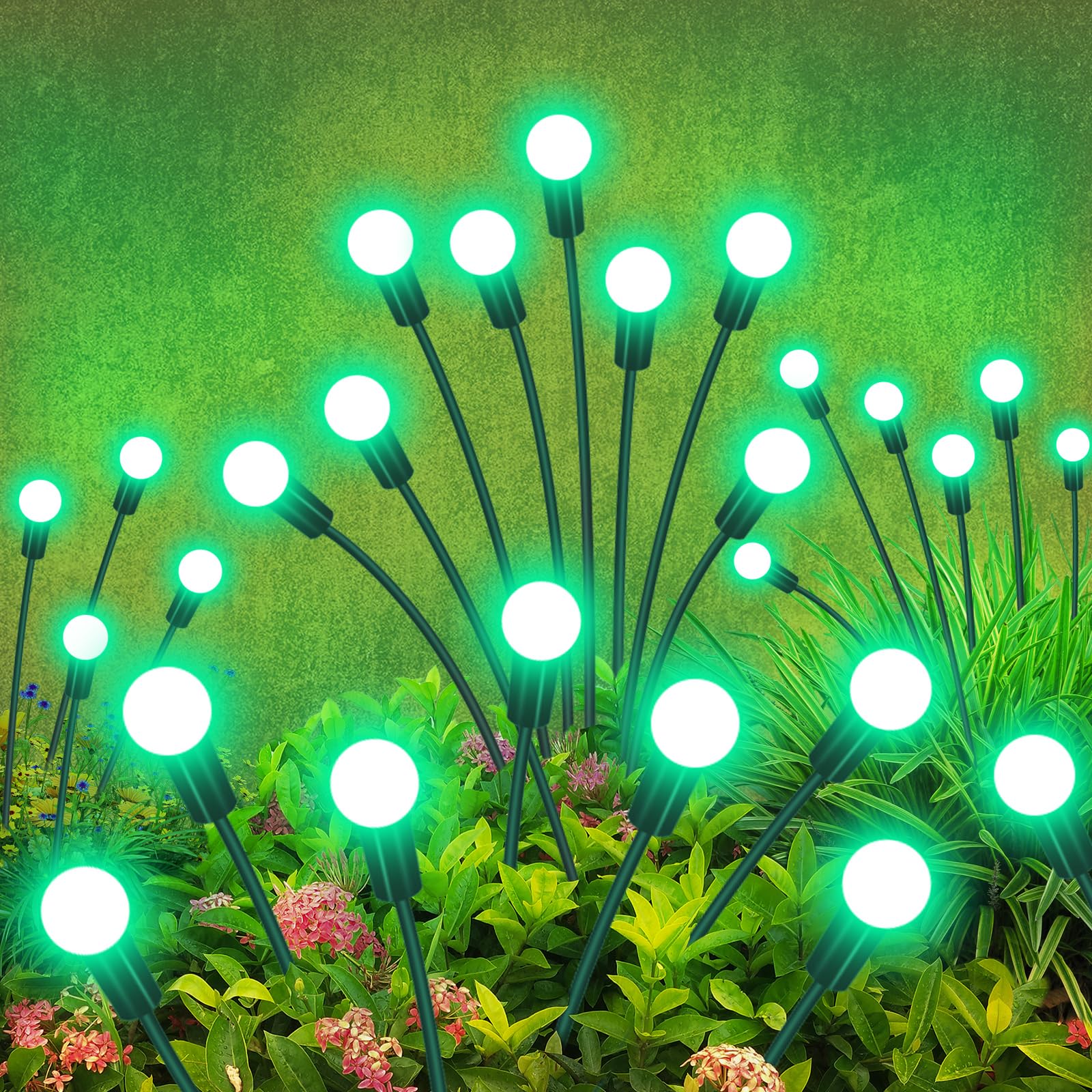YShengMian Solar Firefly Lights, 32 LED Waterproof Outdoor Decor, 4 Pack, Green