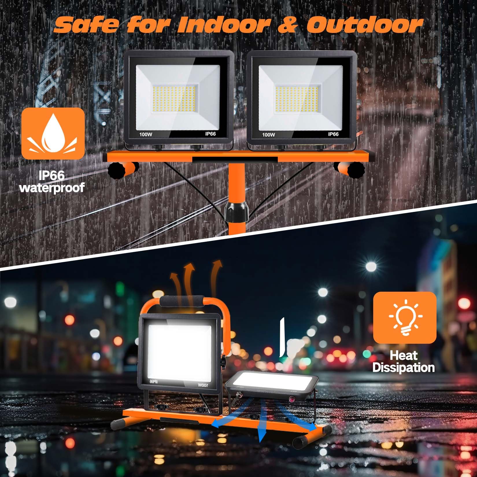 Scilulu 21000 Lumen Work Lights With Stand, 3 Adjustable Head Led Work Light, With Adjustable And Foldable Tripod Stand, Waterpr