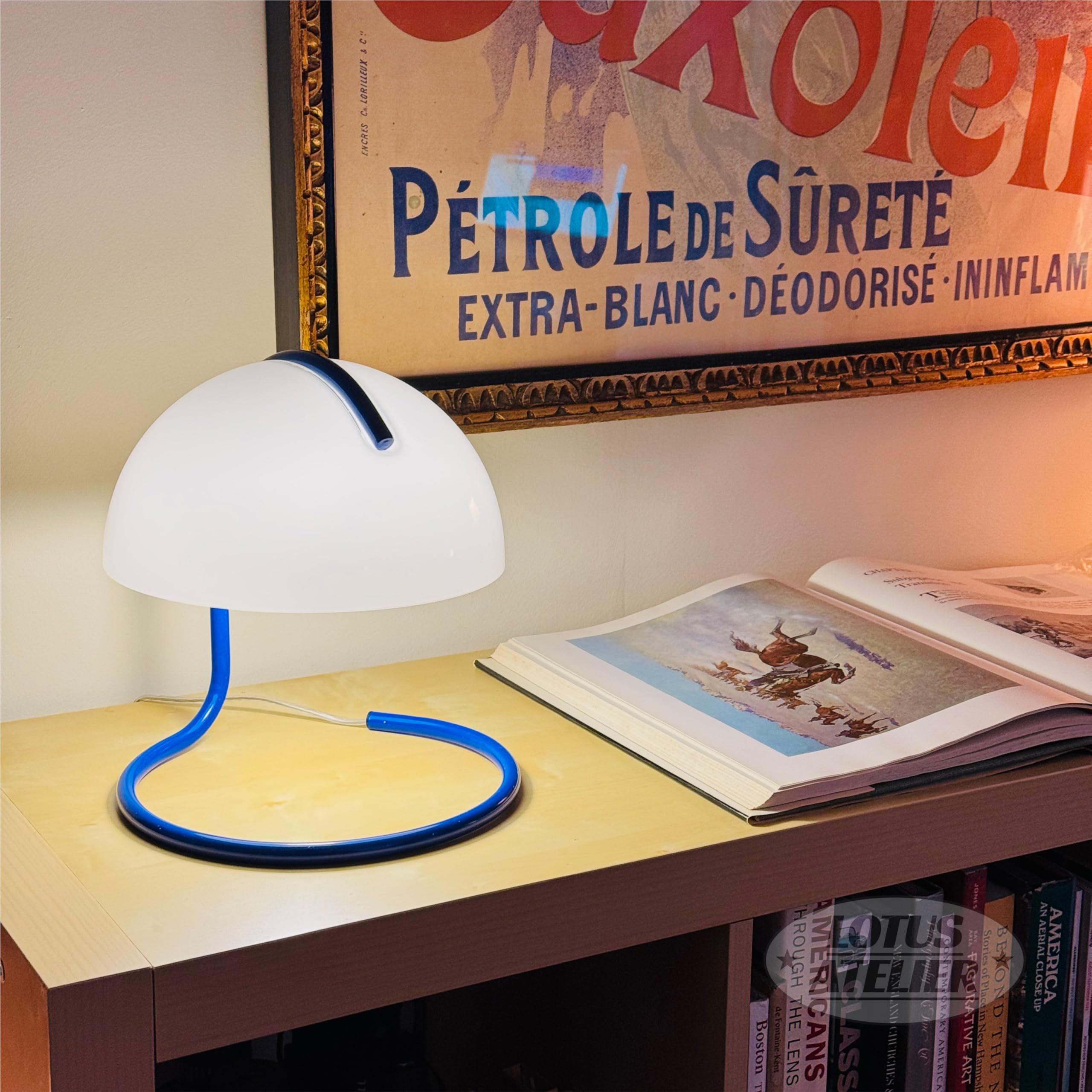 Lotus Atelier Blue Bauhaus Light | Retro Mushroom Table Lamp For Room Aesthetic Modern Lighting For Bedroom | Mid Century Modern | Living Room Decor & Bedroom Decor (10.5 H X 9.5 W) (Blue)