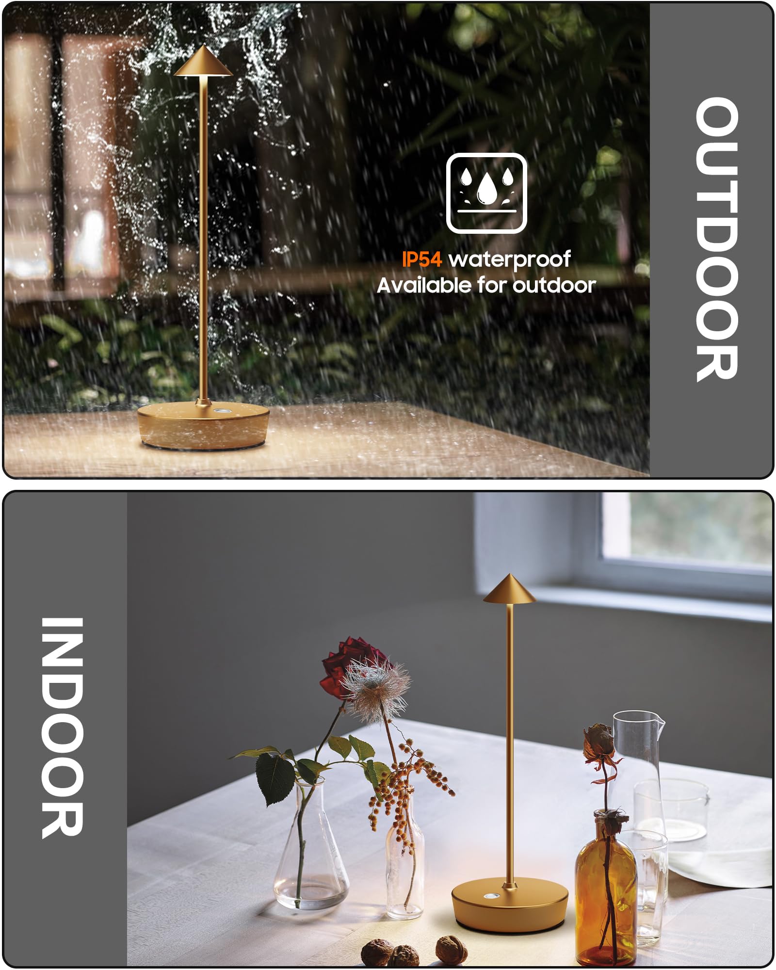 SHANGCAI Cordless Table Lamp, 6000mAh Rechargeable LED, Waterproof, Touch Dimmable, 12.8" H, Bronze, Model X12