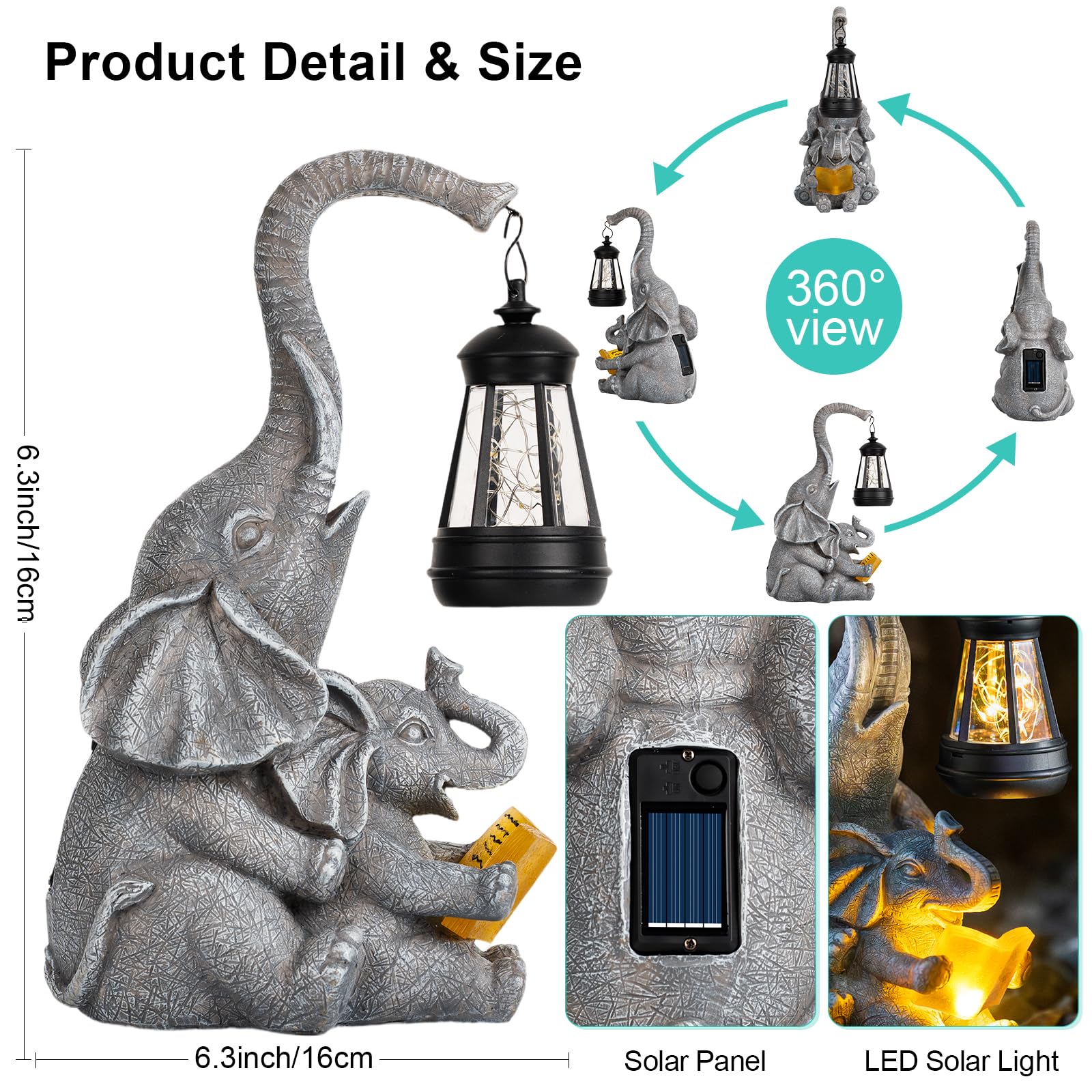Zqqlite Solar Elephant Statue Lights Outdoor Garden Decoration  Elephant Statue With Solar Lantern Outdoor Decoration For Mother Women Birthday Gift-Courtyar Balcony Lawn Decor