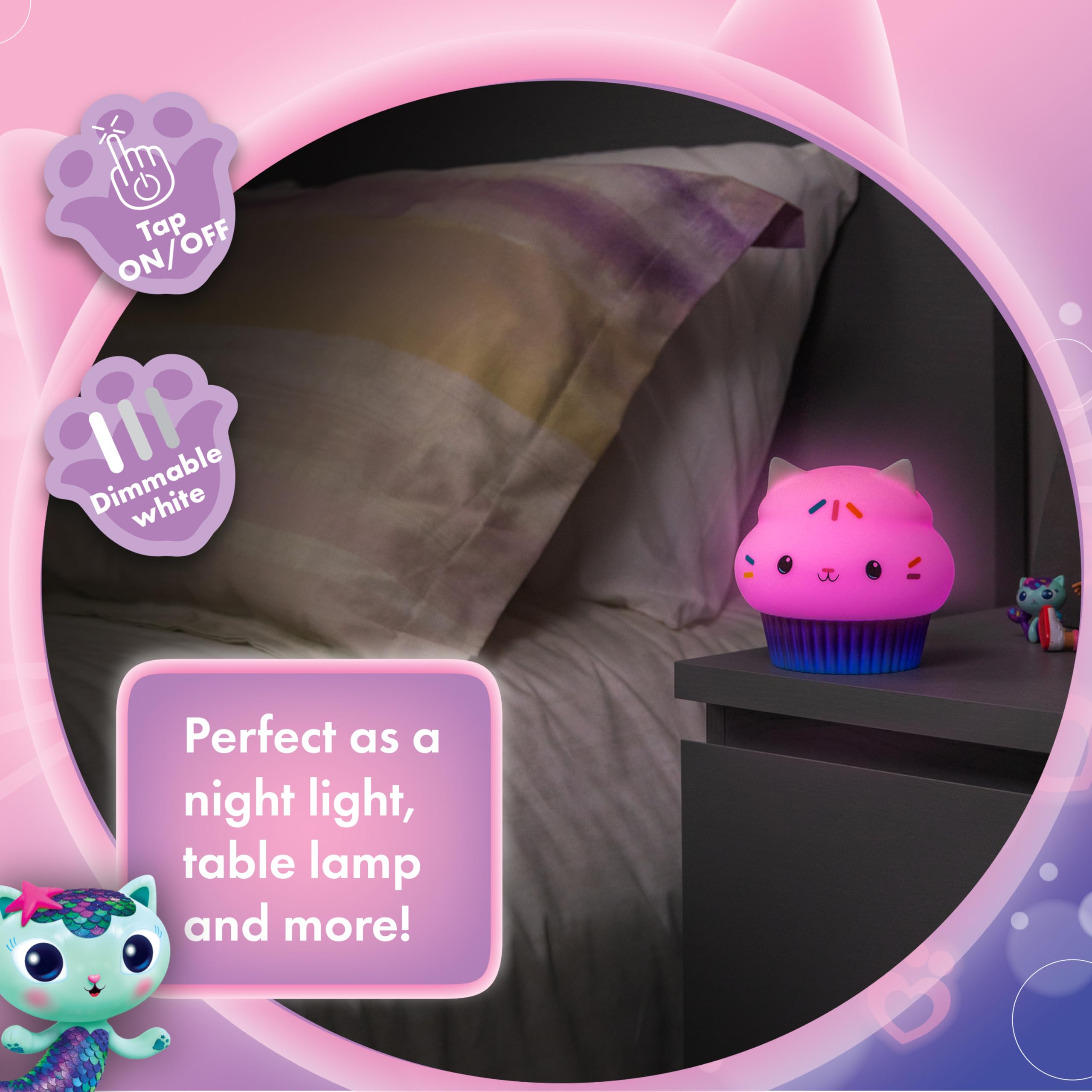 Lights By Night Gabby'S Dollhouse Cakey Cat Squishy, Night Light, Color-Changing Table Lamp For Children'S Bedroom, Bathroom, Pl