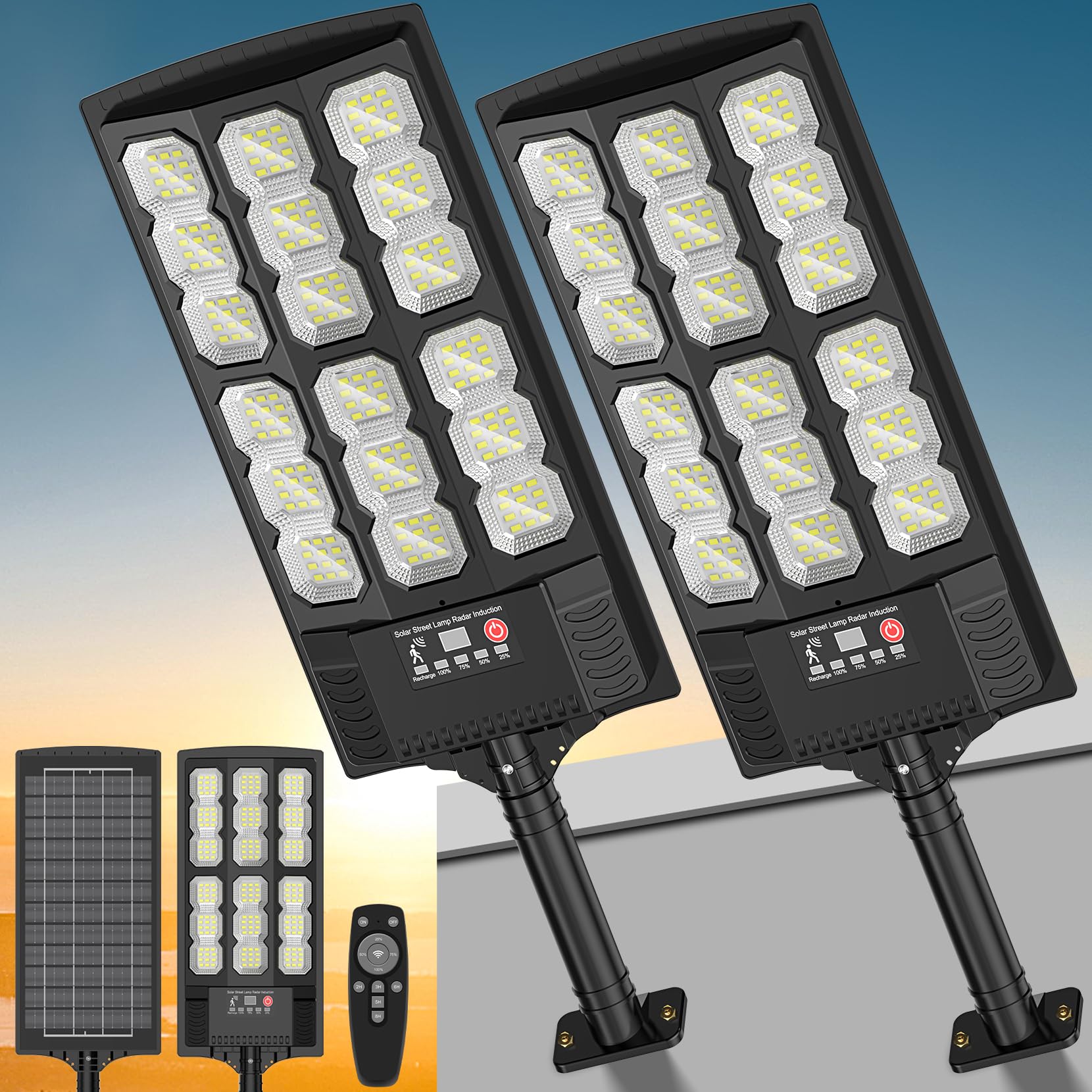VowelsOne Solar Street Lights Outdoor,20000LM LED Solar Street Lights with Remote Control,Motion Sensor Lights, Commercial Solar