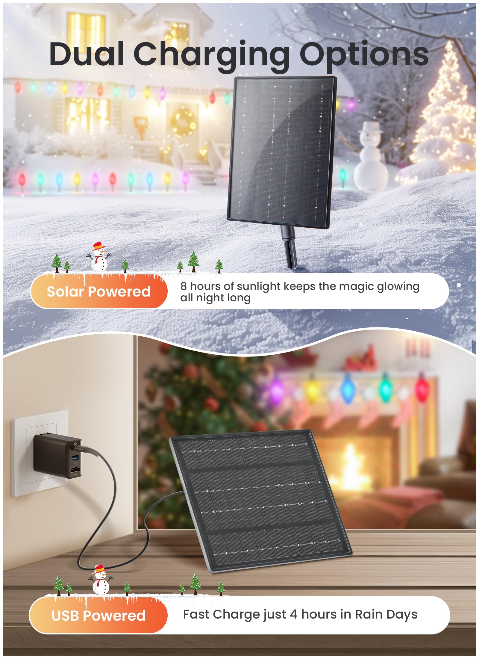 Minetom Solar C9 Christmas Pathway Lights - 16FT, 10 LED, 8 Modes, Multicolor, Outdoor Decorations