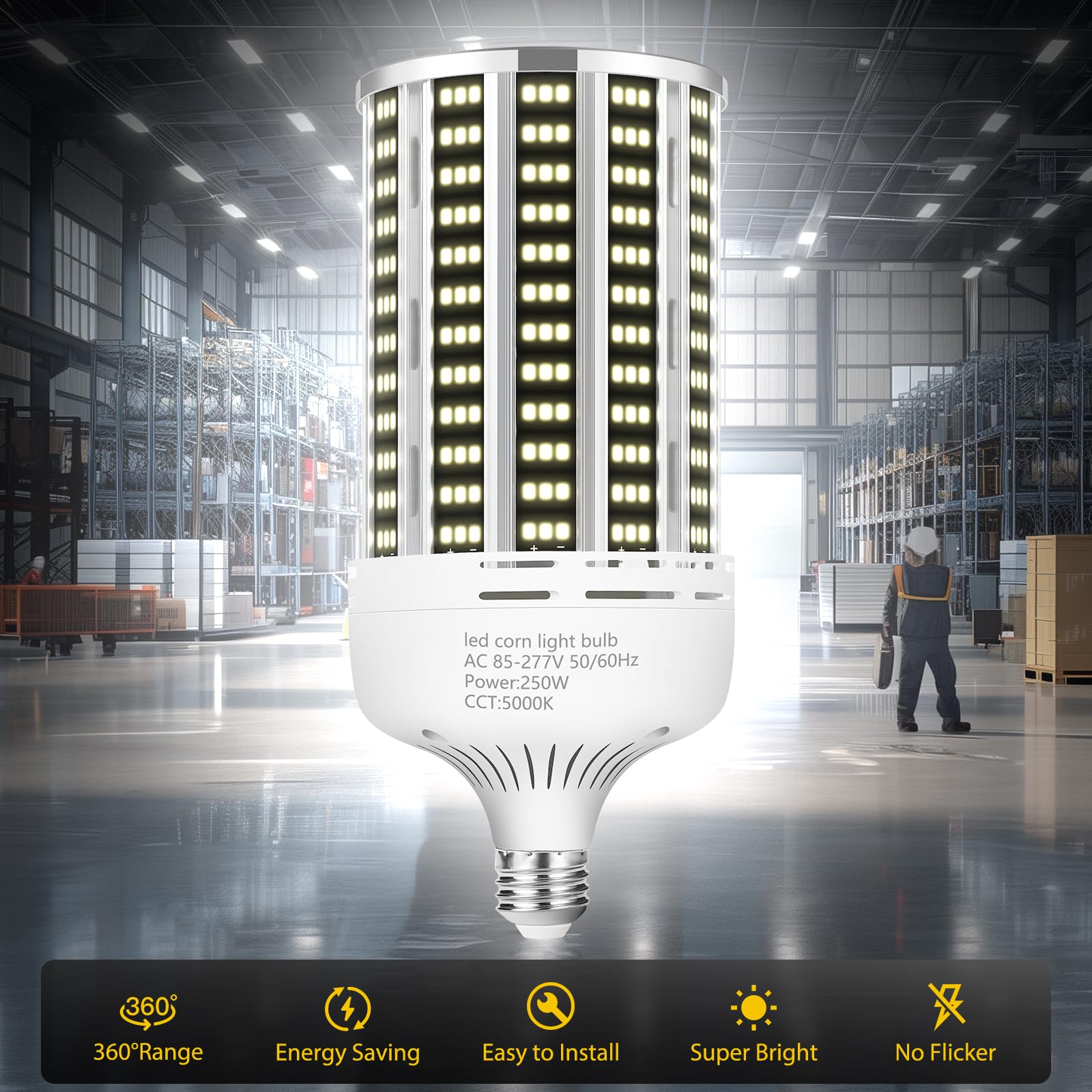 250W 2 Pack Led Corn Light Bulb,(2500W Equivalent )Commercial Grade 36500Lm Daylight 5000K E26/E39 Medium Mogul Base Led Lamp,La