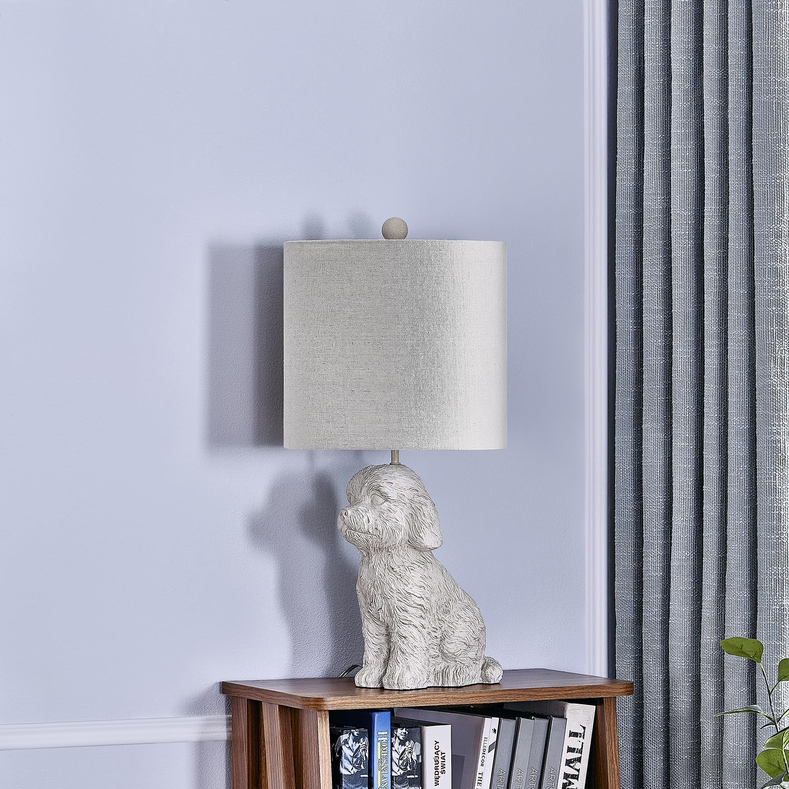Crestview Collection 24" Golden Doodle Dog Resin Table Lamp, White Linen Shade, Cute Nightstand Lamp for Bedroom, Model EVCBAVP2176