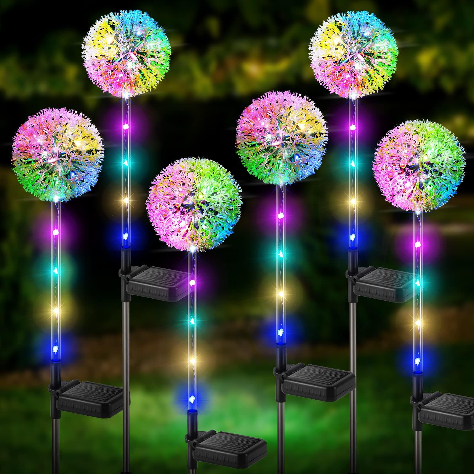 BONLION Solar Dandelion Lights Outdoor - 6 Pack Colorful Waterproof Garden Decor - Model TFL017