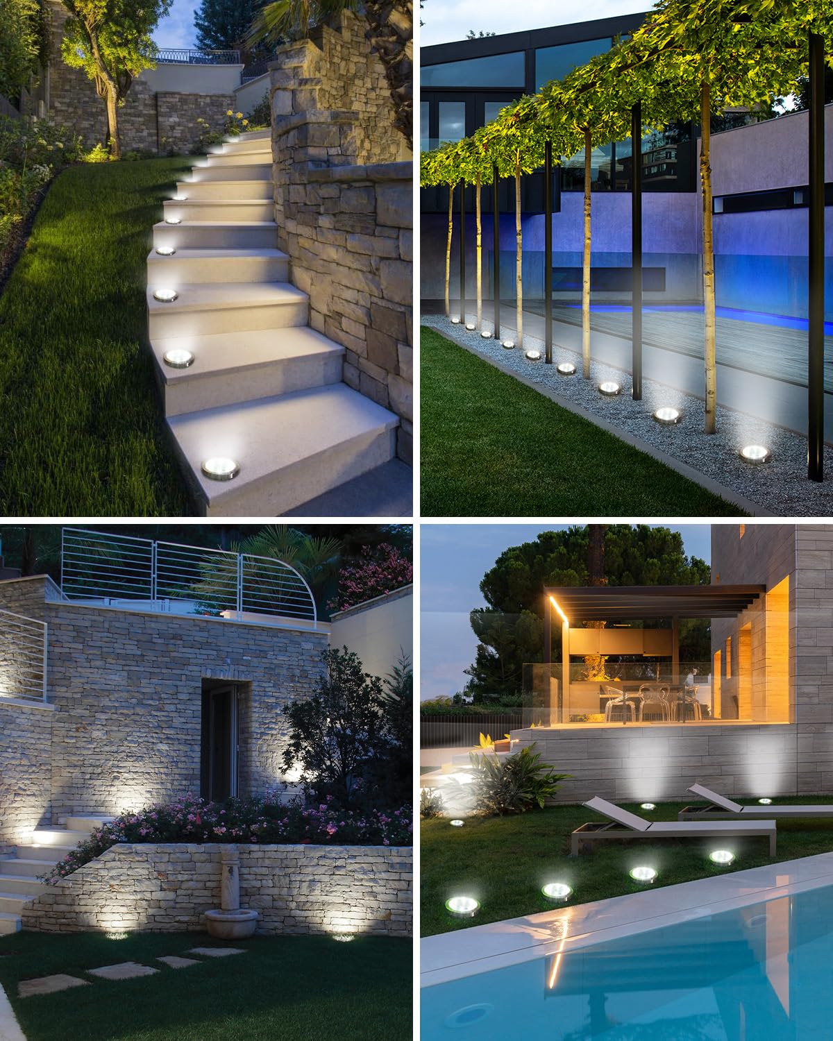 BTFarm Solar Ground Disc Lights, 8 LED, IP65 Waterproof, 4 Pack, Cool White, Model DC-CD915