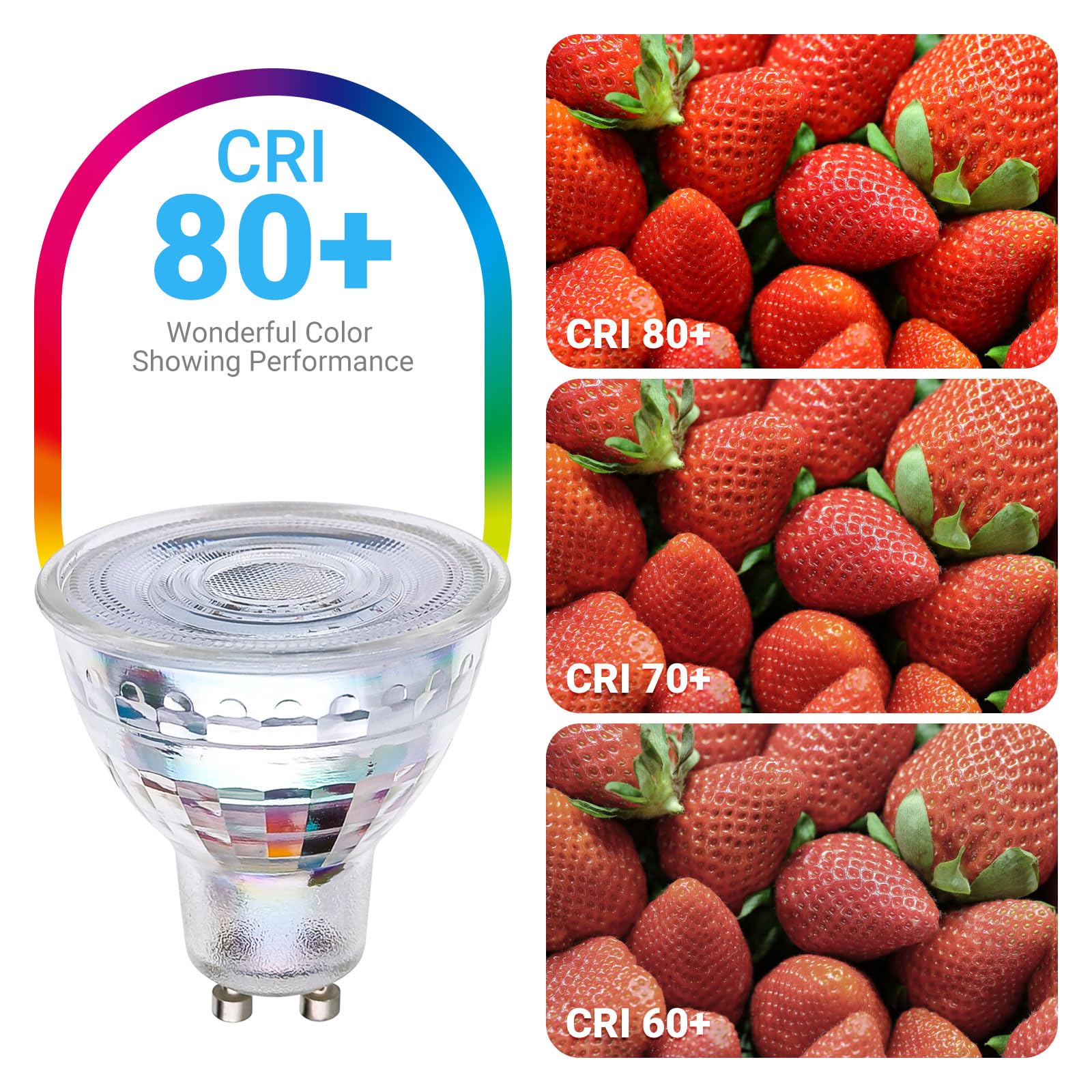 Listocasa Gu10 Led Light Bulbs 5000K Daylight White,5.5W(55W Halogen Equivalent), Dimmable Spotlight Gu10 Led Bulbs, Full Glass