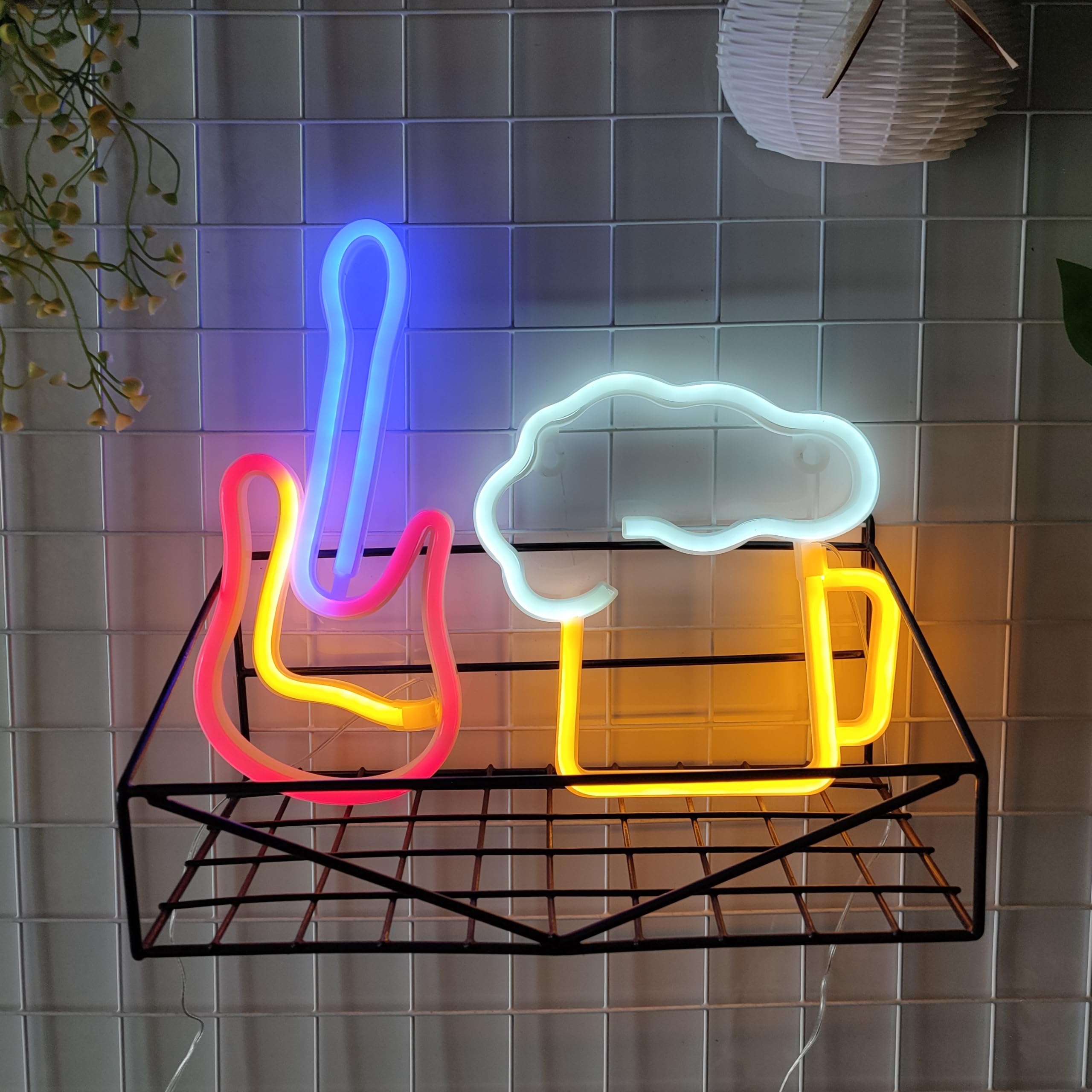 JYWJ Neon Light Sign, USB & Battery Powered, LED Wall Decoration, Yellow & White, Ideal for Parties & Business Premises