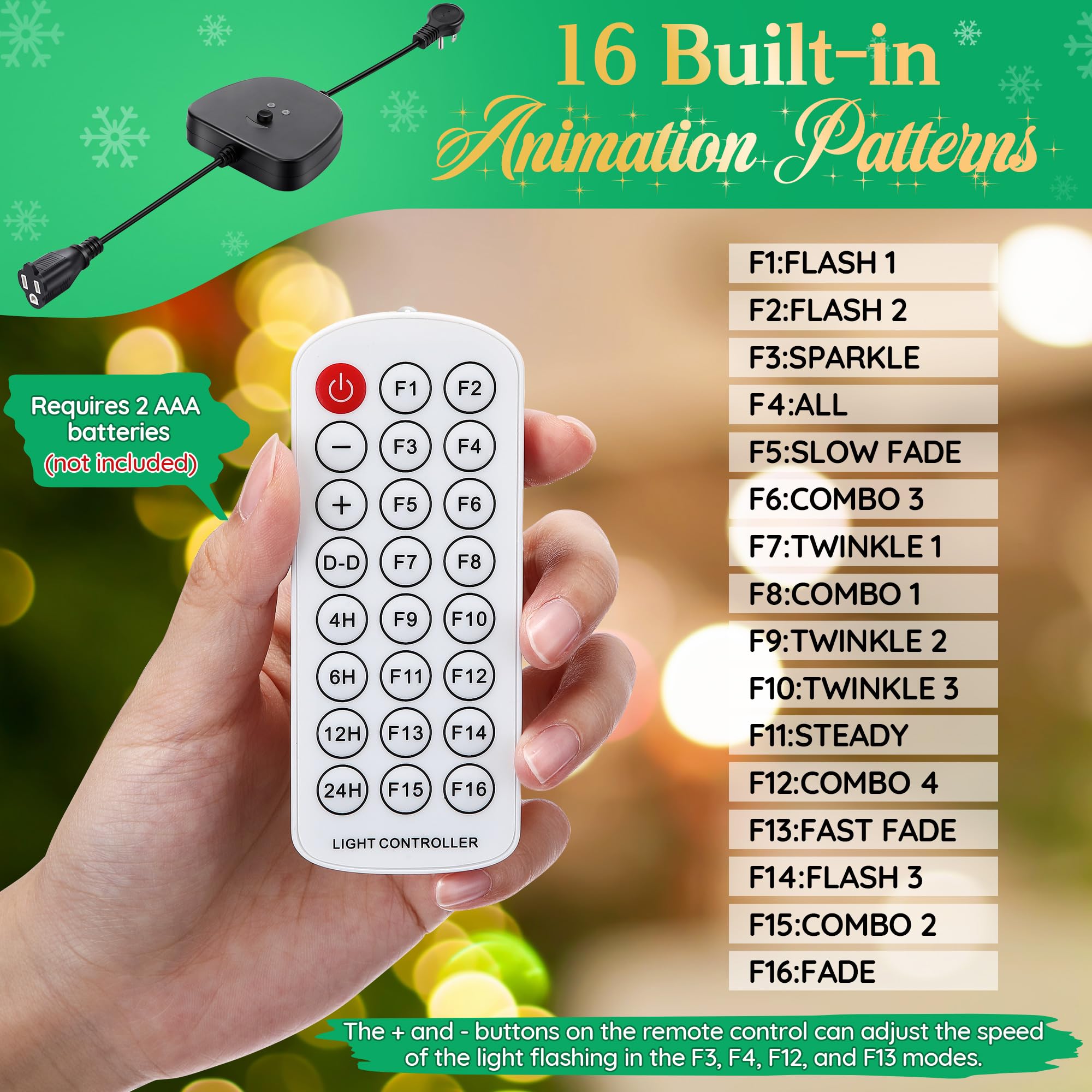 Gulfmew Christmas Light Controller, Remote, Timer, Dusk to Dawn, 23.6" Waterproof, Black, Model TD-Gulfmew-1038