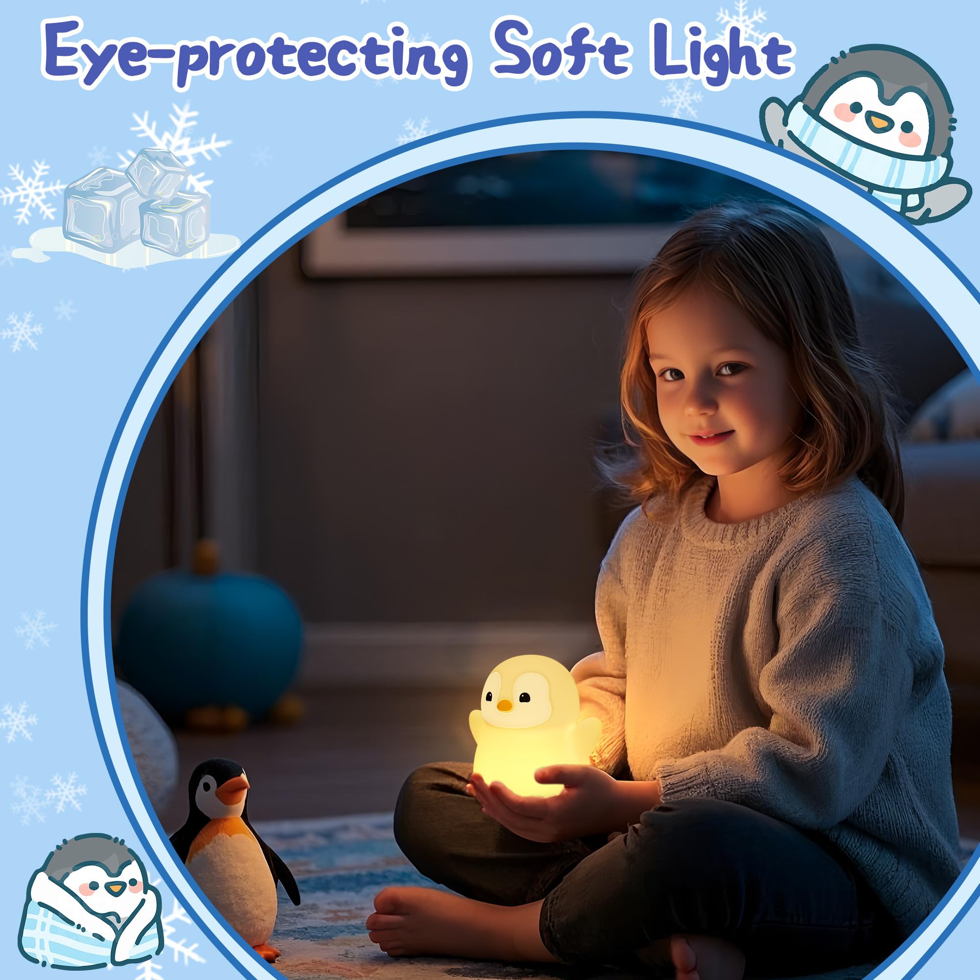 YuanDian Penguin Night Light - Cute Warm Color Silicone Toy for Bedrooms, Ideal Gift for Adults & Teens, Model FSYD