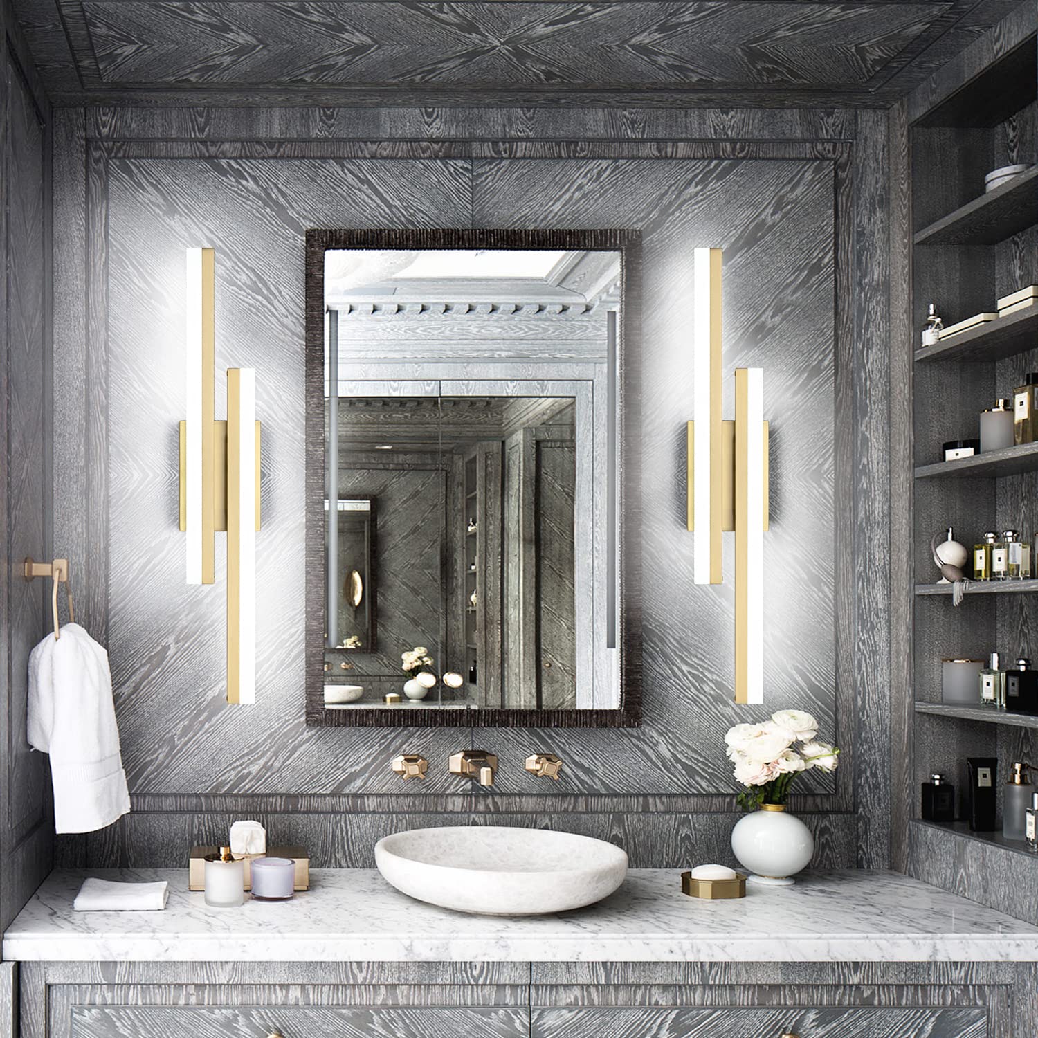 Presde 24Inch Dimmable Modern Led Bathroom Vanity Light Fixtures Over Mirror Gold Vanity Lighting(Cold White 6000K)