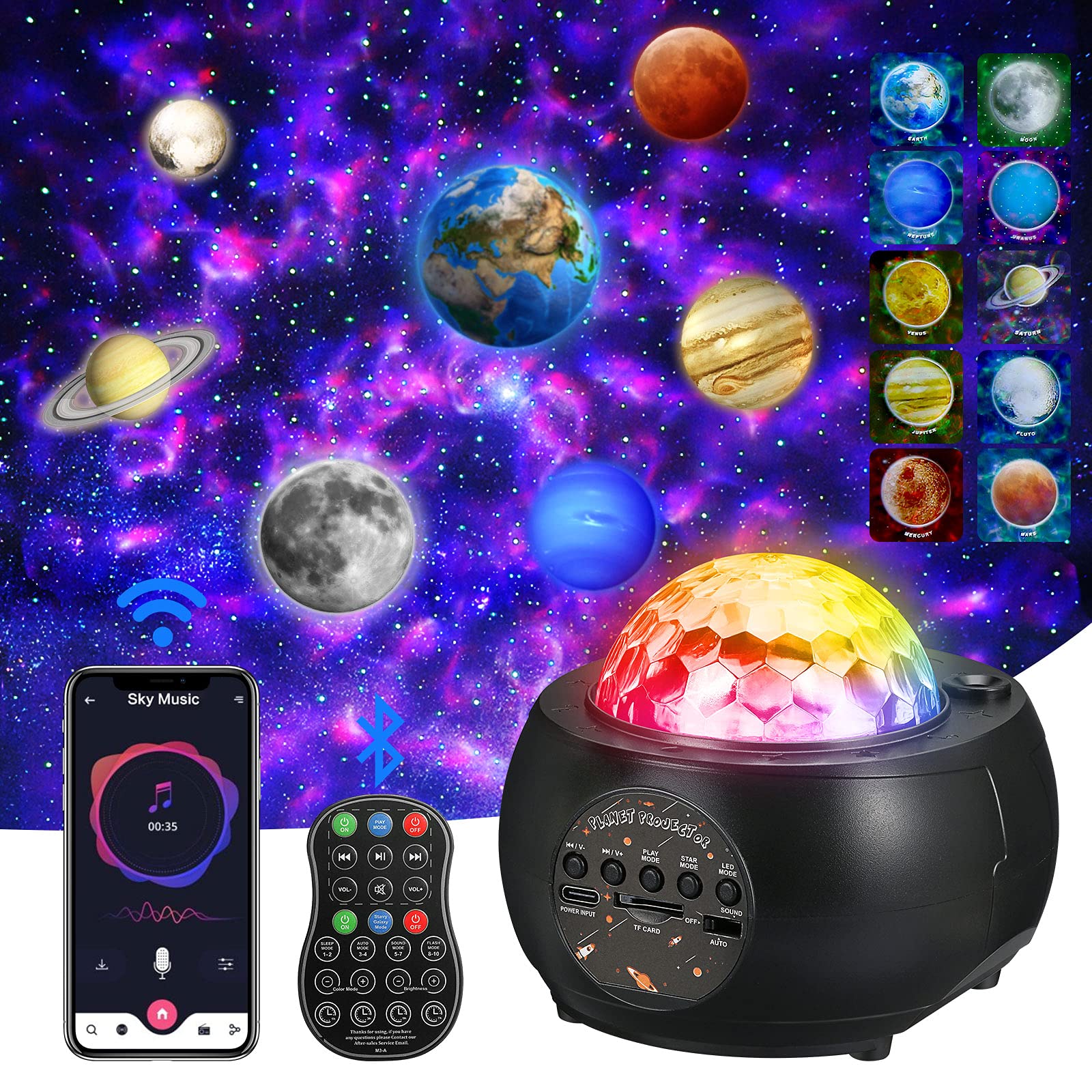Rcmo Galaxy Projector - Star & Planet Night Light With Remote & Bluetooth Speaker For Kids