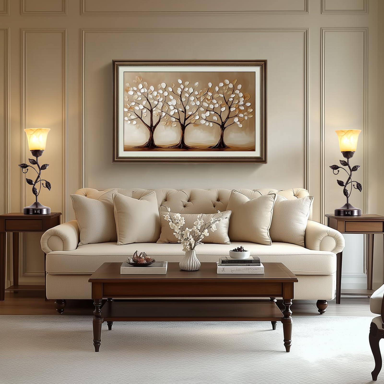 Roriano Set Of 2 Touch Vintage Table Lamps With 2 Usb Ports, 3-Way Dimmable Nightstand Flower Lamps, Amber Glass Shade Rustic Le