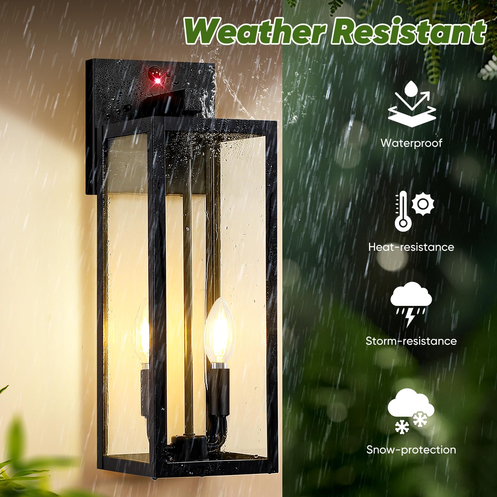 2-Pack Upgraded Motion Sensor Outdoor Wall Lights, 18    Large Dusk To Dawn Porch Lights Outdoor Wall Sconce Lantern, 3 Lighting
