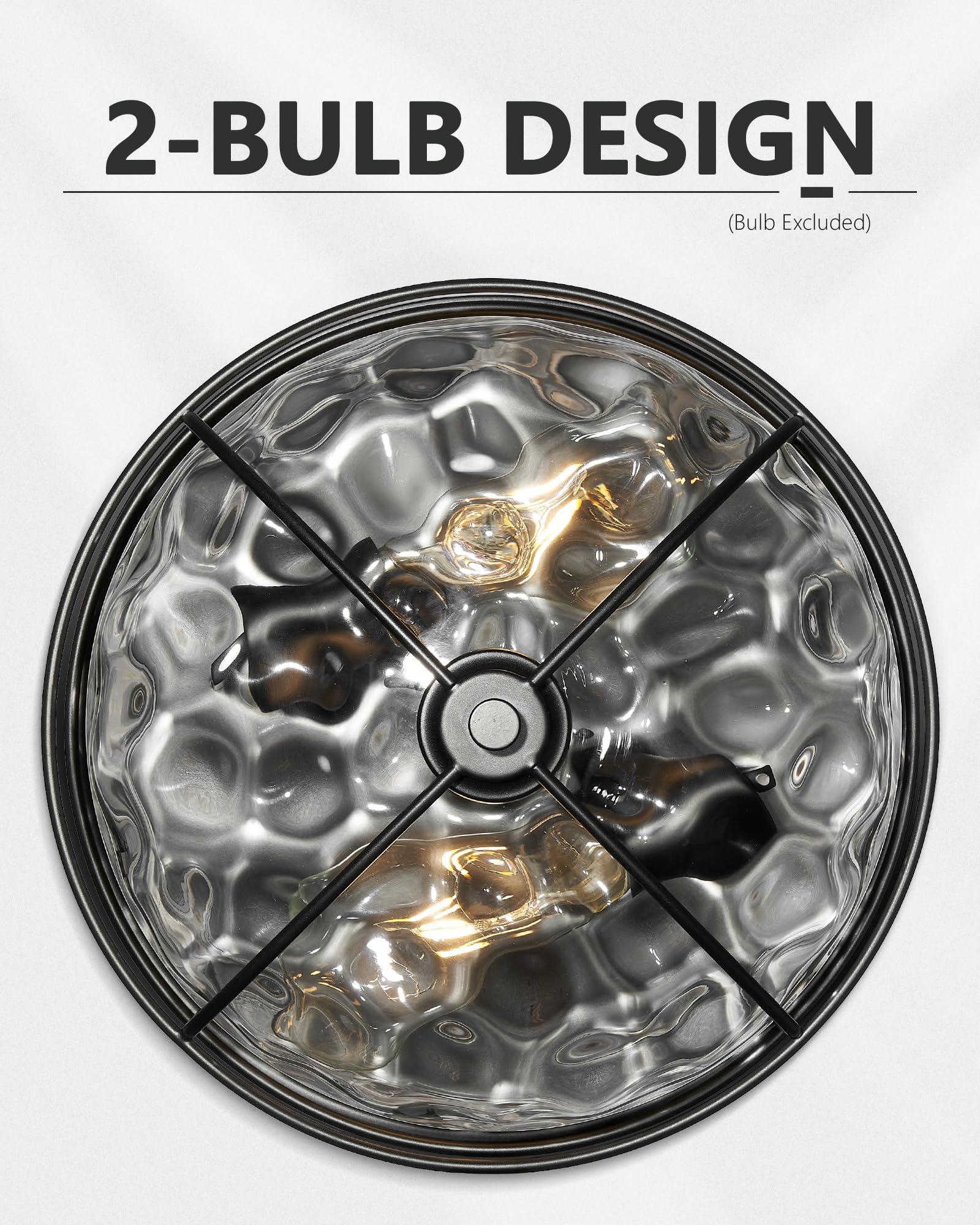 Black Flush Mount Ceiling Light, Hwh 12 Inch 2-Light Farmhouse Close To Ceiling Light Fixture In Matte Black Finish With Water R