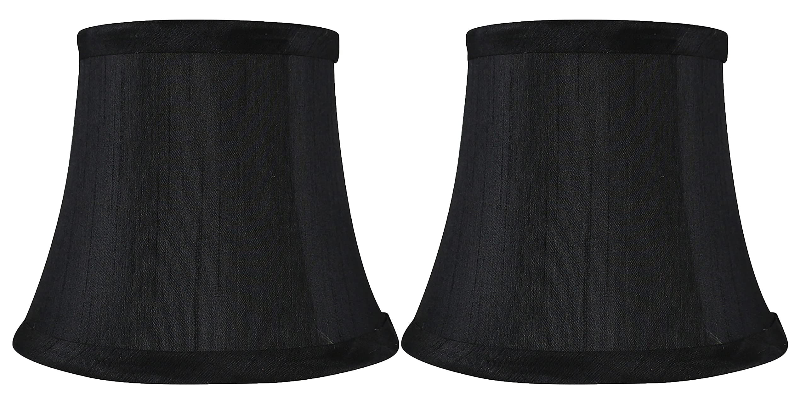 Meriville Set of 2 Black Faux Silk Chandelier Lamp Shades - Softback Bell Shape, Clip-On Fitter for Candelabra Bulbs, 4'' x 6'' 