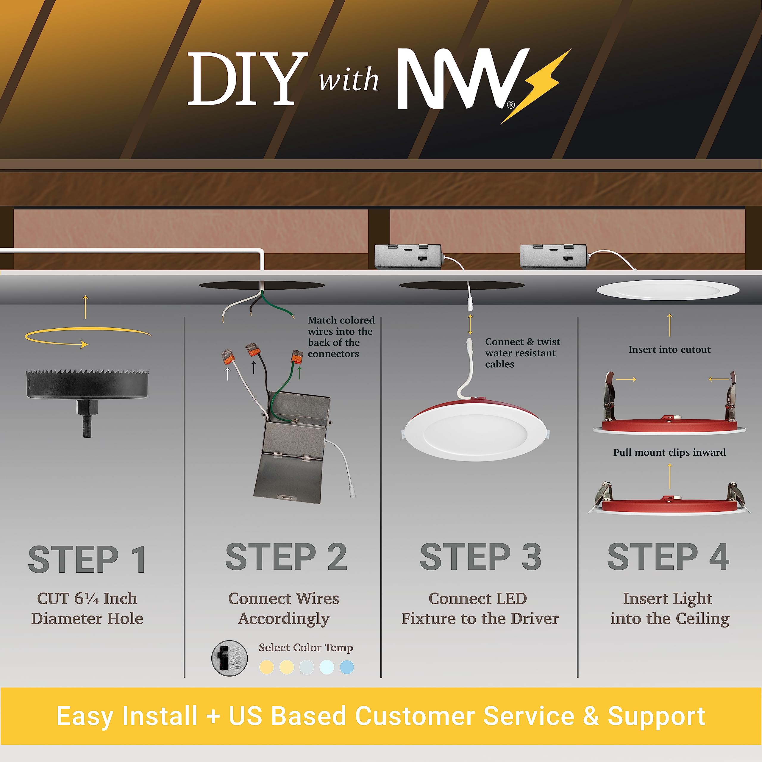 Nuwatt 12 Pack, 4 Inch Ultra-Thin Led 2 Hour Fire Rated Recessed Light, 2700K/3000K/3500K/4000K/5000K Selectable, 850 Lumens, Di