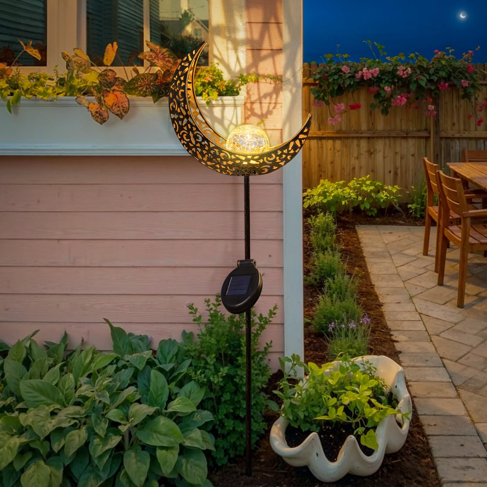 Take Me Moon Solar Lights Garden Outdoor Decor Waterproof Metal Solar Stakes Lights For Patio Yard Walkway Lawn Patio Mothers Da