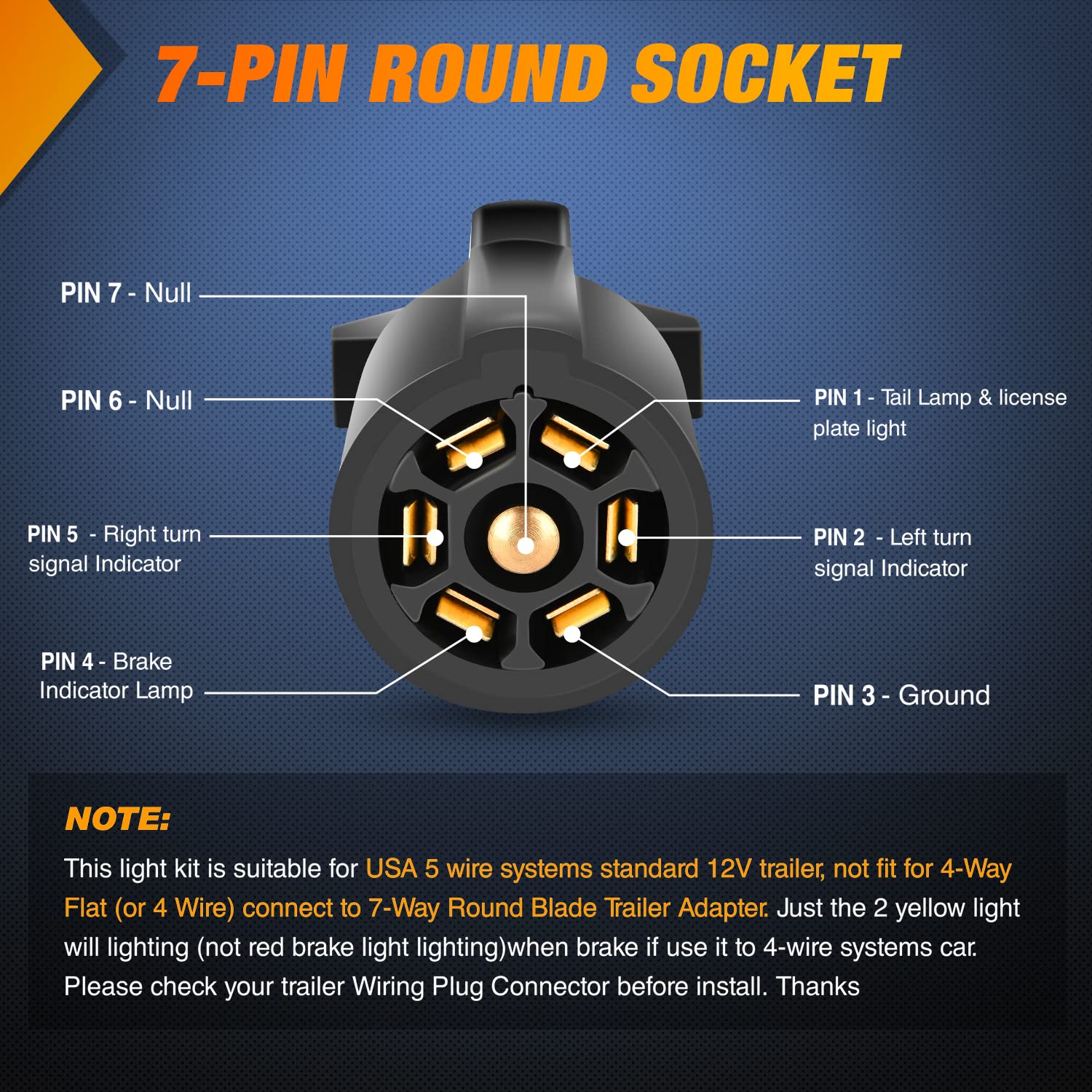 Nilight Magnetic Led Trailer Towing Light Kit 24Ft Cable With 7 Pin Plug Tail Stop Amber Turn Signal License Plate Light On 12V Rv Pickup Trucks Marine Boats Trailers, 5 Wire System