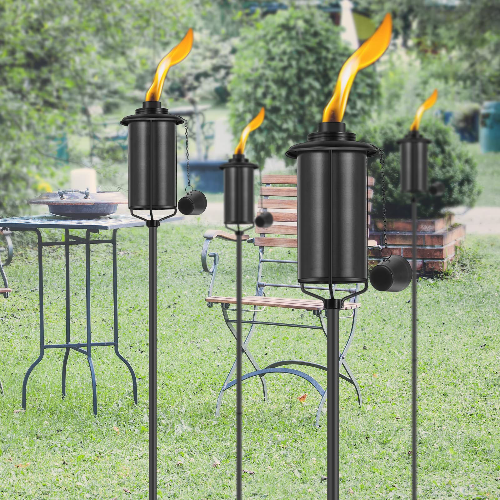 ZSZMFH Metal Torch 4 Pack, 59-Inch Outdoor Citronella Garden Décor with 3-Prong Grounded Stake, Ideal for Parties and Patios