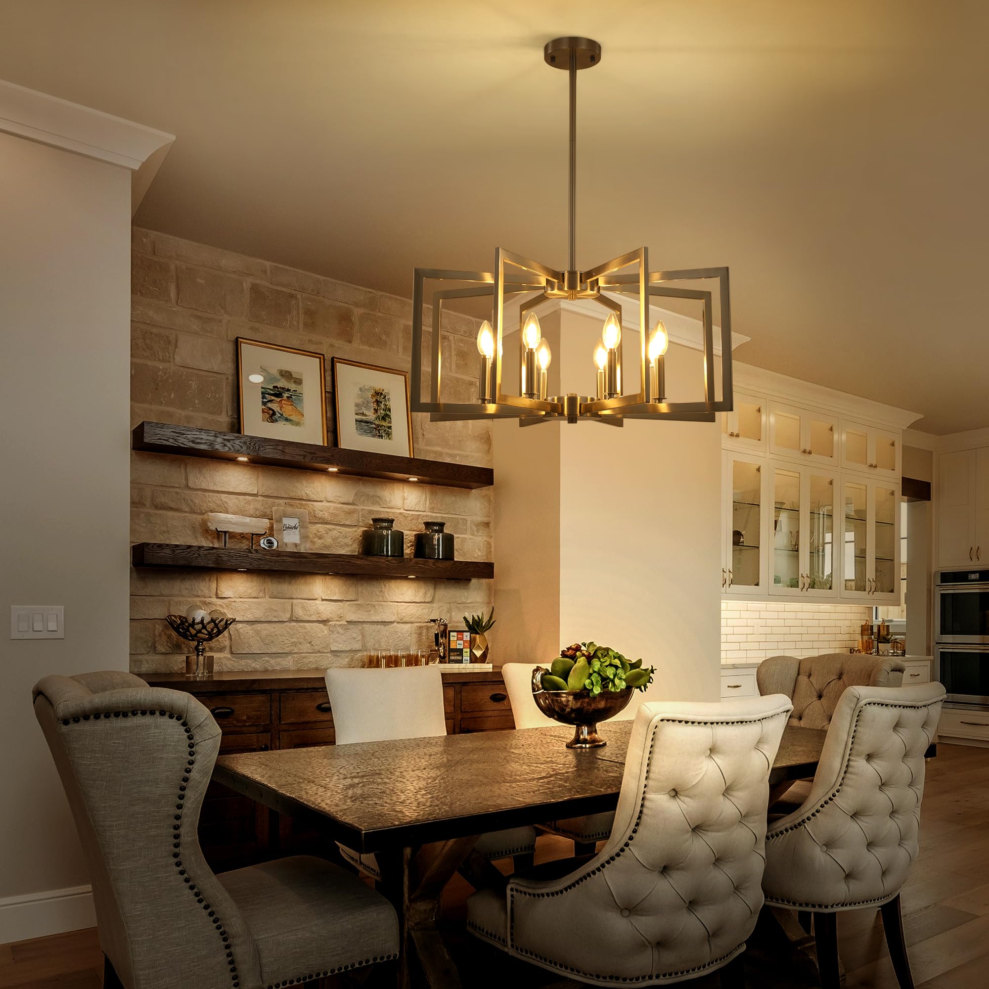 Klgxnrd 8-Light Modern Farmhouse Brushed Nickel Chandeliers For Dining Room, Large Industrial Kitchen Table Chandelier, Metal Ge