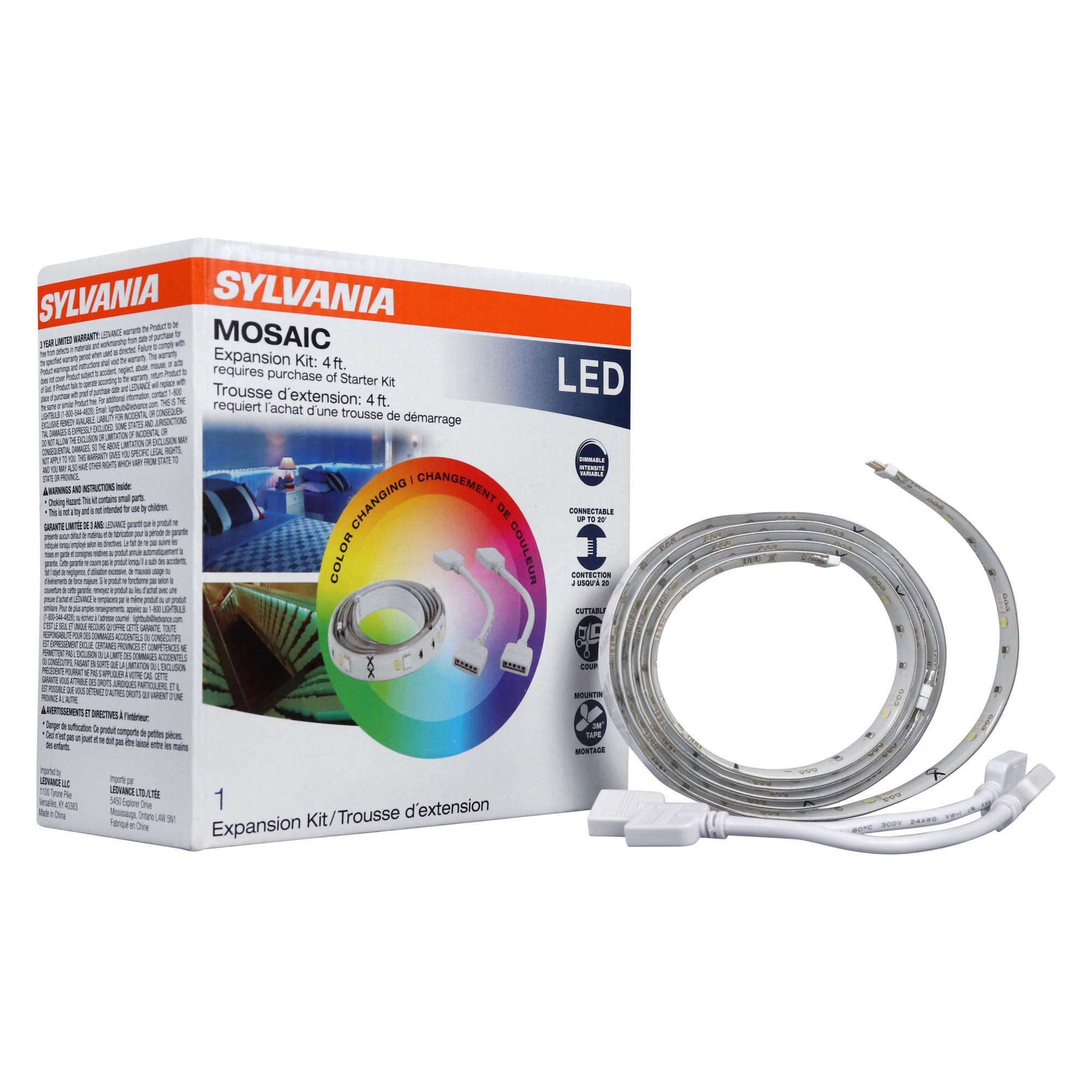 LEDVANCE SYLVANIA LED Mosaic Flexible Light Kit, 2ft RGBW Strips, Indoor Expansion Kit, Color + White, Model 65483