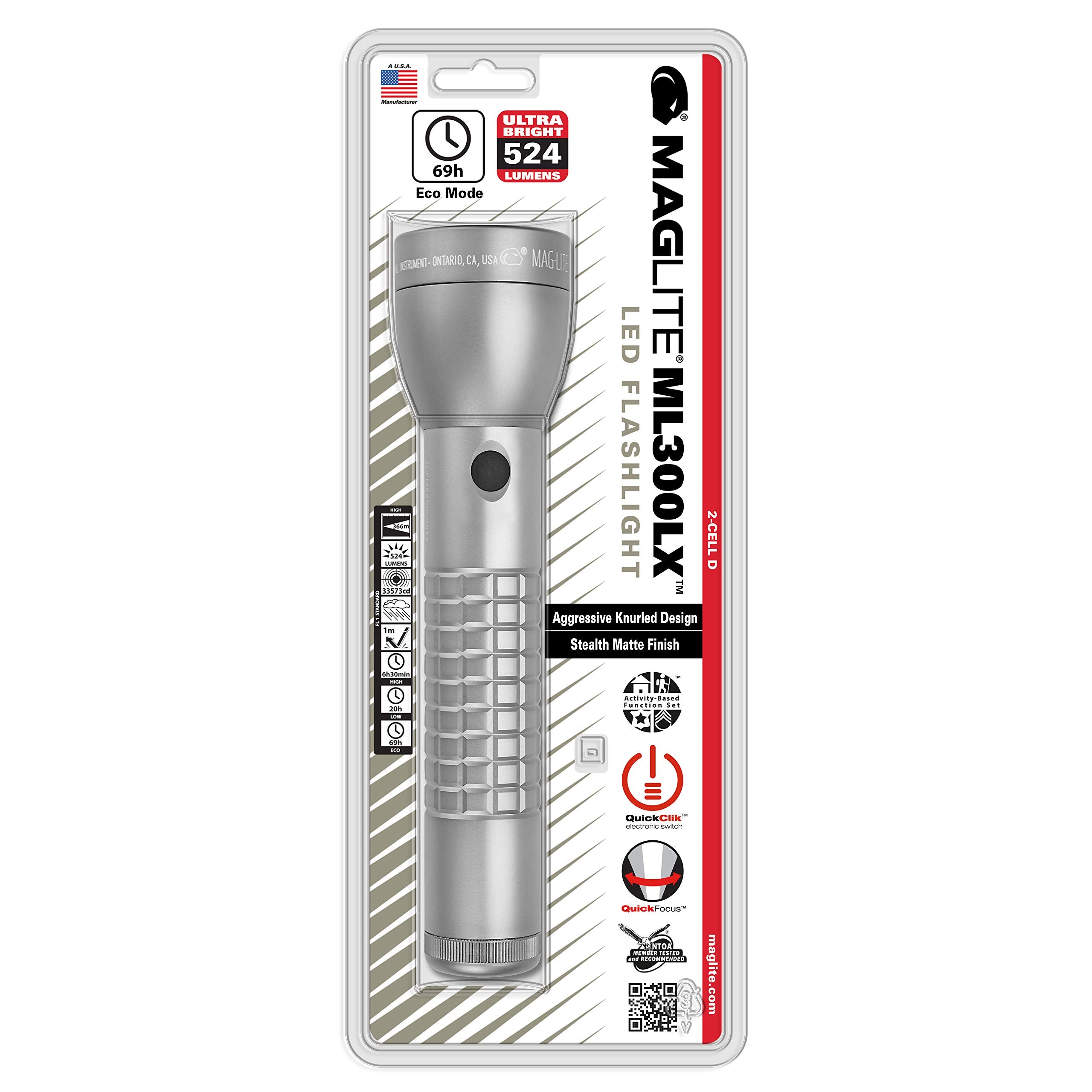 Maglite Ml300Lx Led 2-Cell D Flashlight, Urban Gray