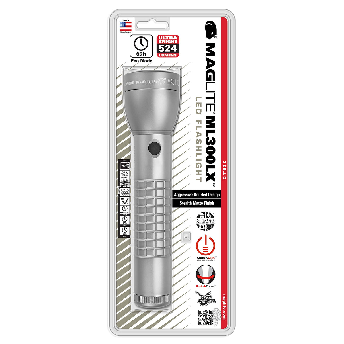 Led Torch 2cell MagLite ML300LX LED Flashlight - 2-D Cell, Aluminum, Urban Gray, Model ...