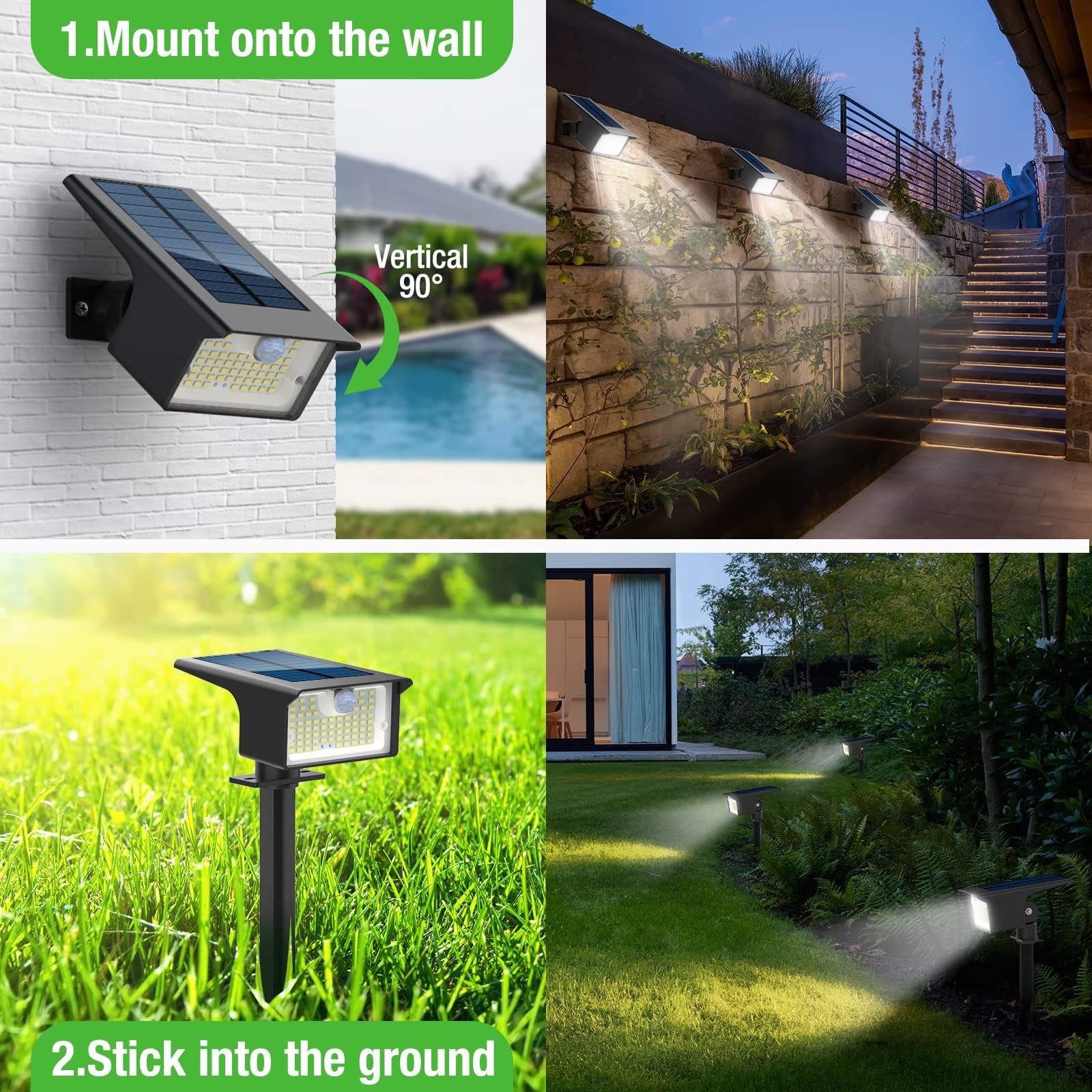 Nipify Solar Spot Lights Outdoor - 3 Pack/62 Led Solar Motion Sensor Lights Outdoor Waterproof, 3 Modes In 1; Landscape Spotligh