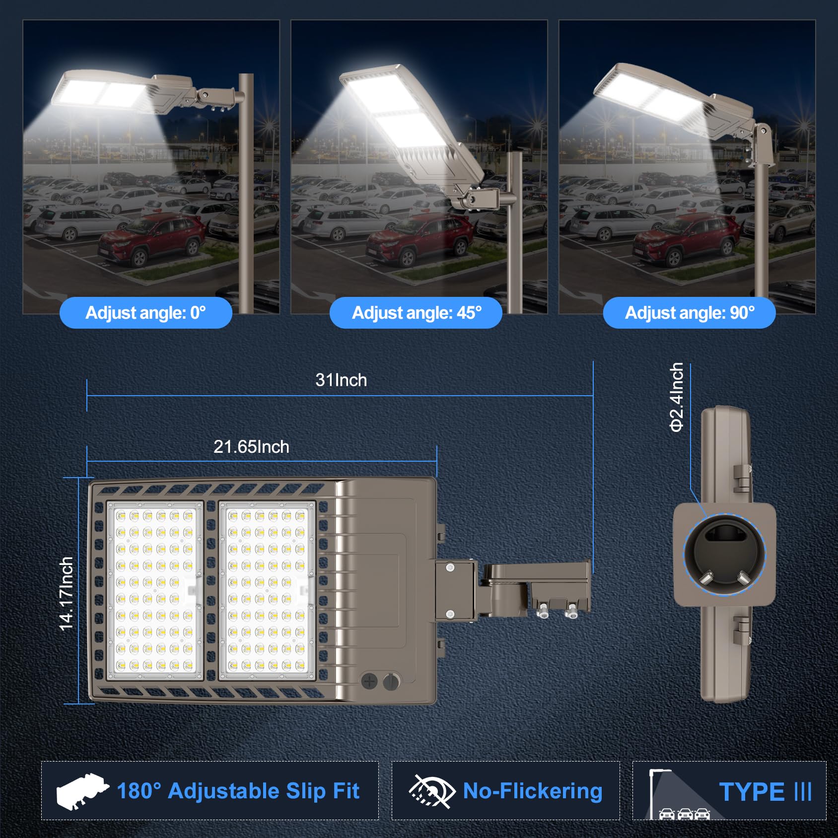 Kukuppo 480 Volt 400W Led Parking Lot Light 60 000Lm Power Adjustable  Etl Dlc Listed Led Shoebox Pole Court Light Dusk To Dawn Outdoor Parking Lighting With Slip Fit 5000K Ip65 Waterproof 277-480V