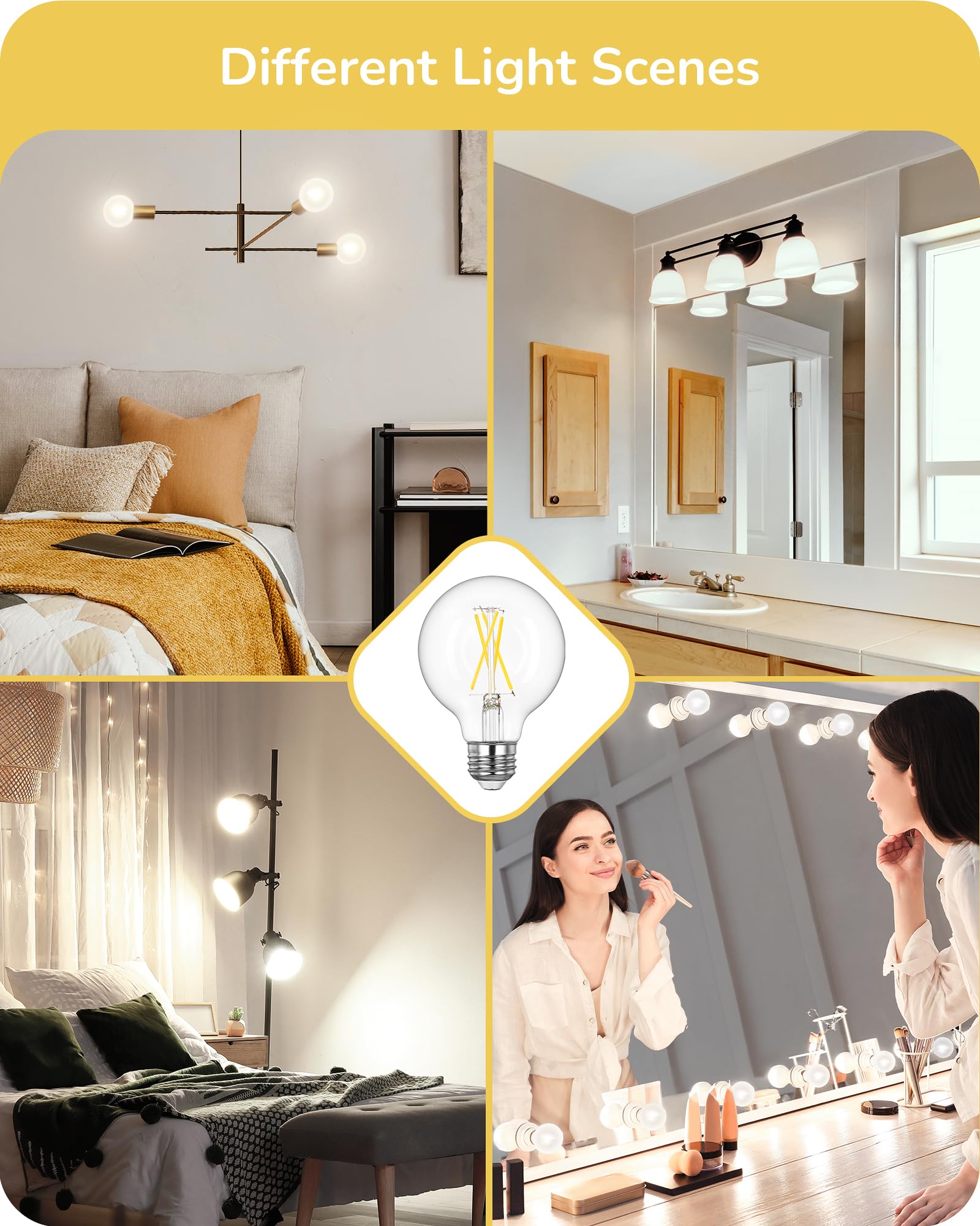 Edishine 6 Pack G25 Globe Light Bulbs, Dimmable Vintage Led Edison Bulbs, Cri90+ 5W Equivalent 60W, Clear Led Filament Vanity Li
