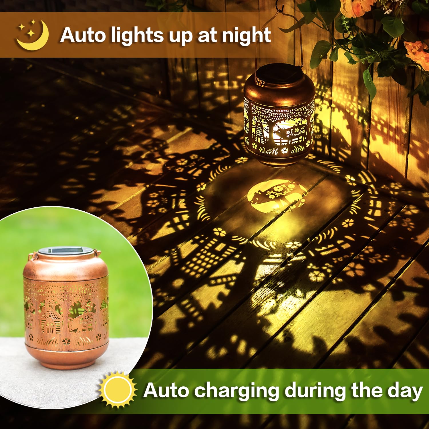 2 Pack Pig Solar Lanterns Outdoor Waterproof Hanging Solar Lights Pig Gifts For Women Men Mom Metal Decorative Led Outdoor Lante