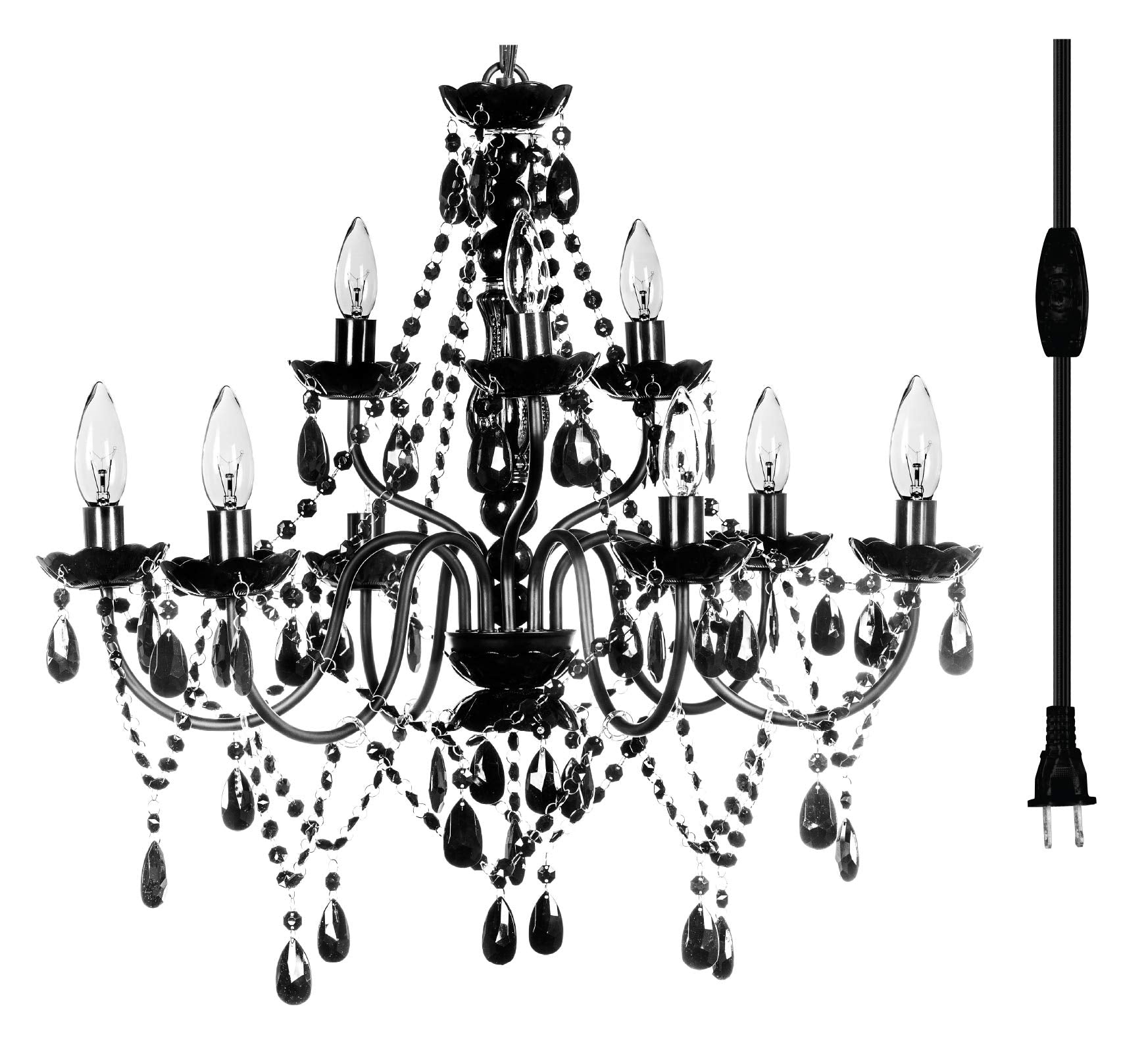 gypsy color The Original Brink House Plug-in 9 Light Black Hanging Swag Chandelier H26 xW27   Black Metal Frame  Glass Stem and Acrylic Crystals