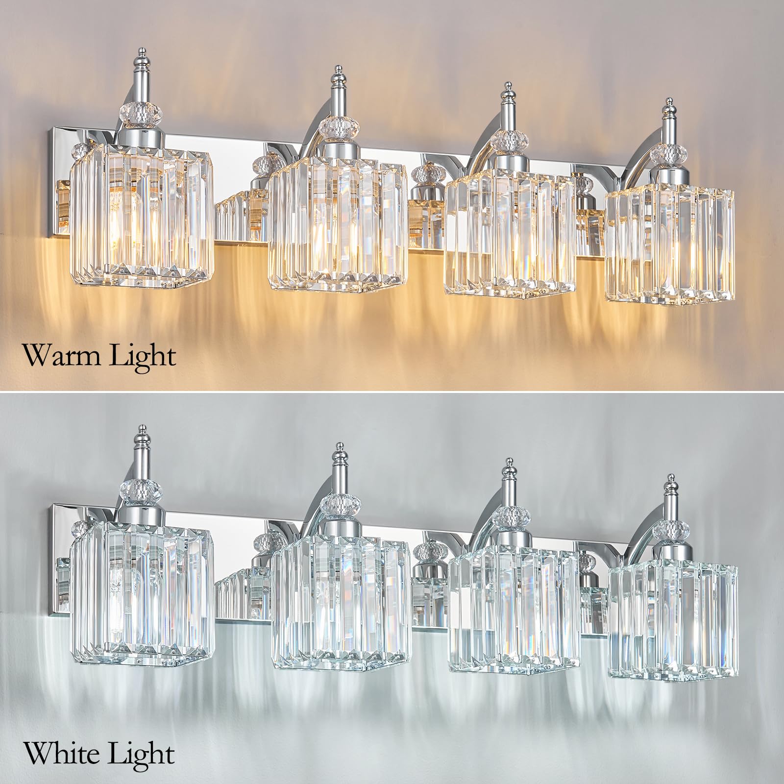 BBLLWJ Crystal Vanity Lights 4-Light Chrome Metal Bathroom Fixture Model 655