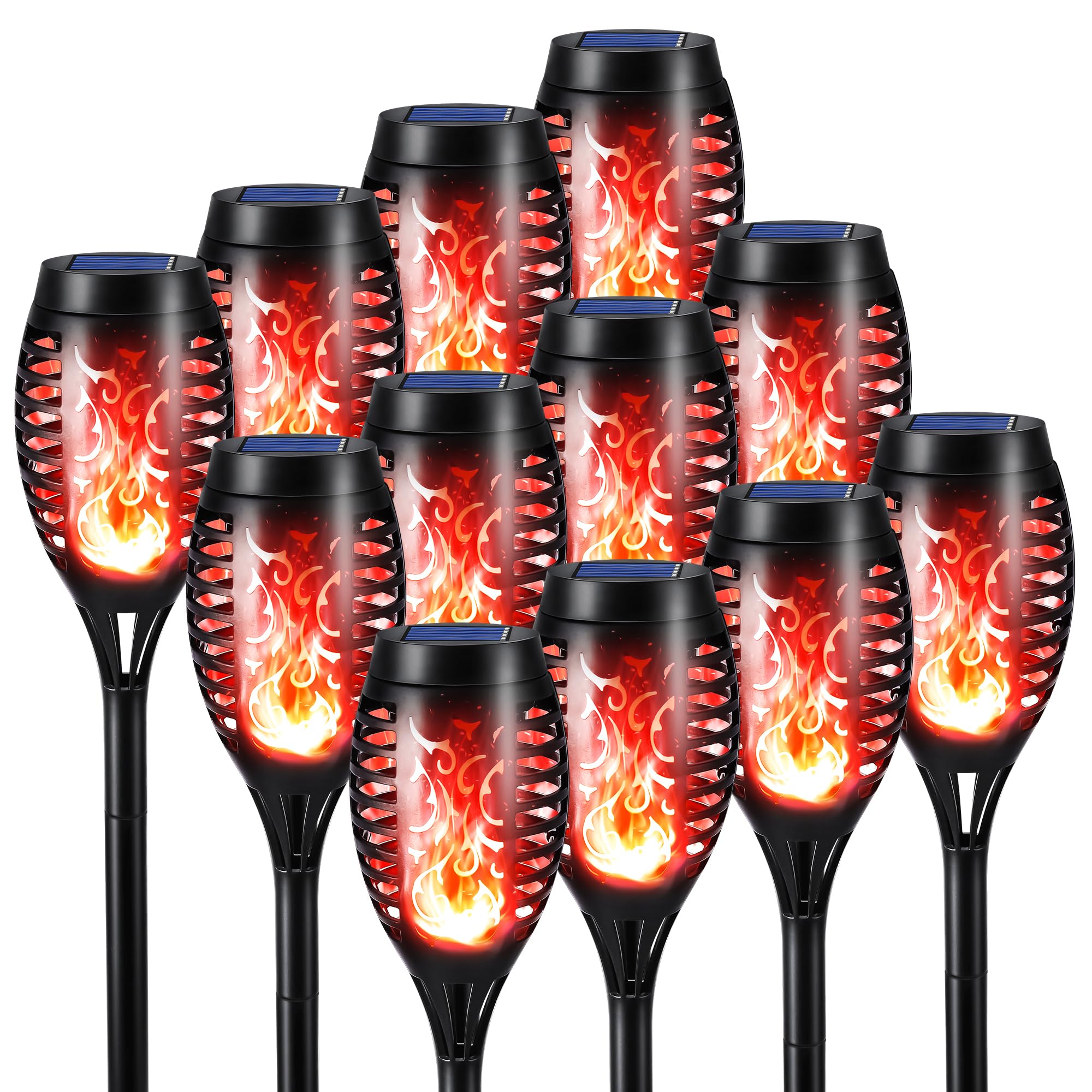 Toodour Solar Torch Flame Lights, 12 Pack, Waterproof Outdoor Decor, Red, Plastic, Flickering Flame