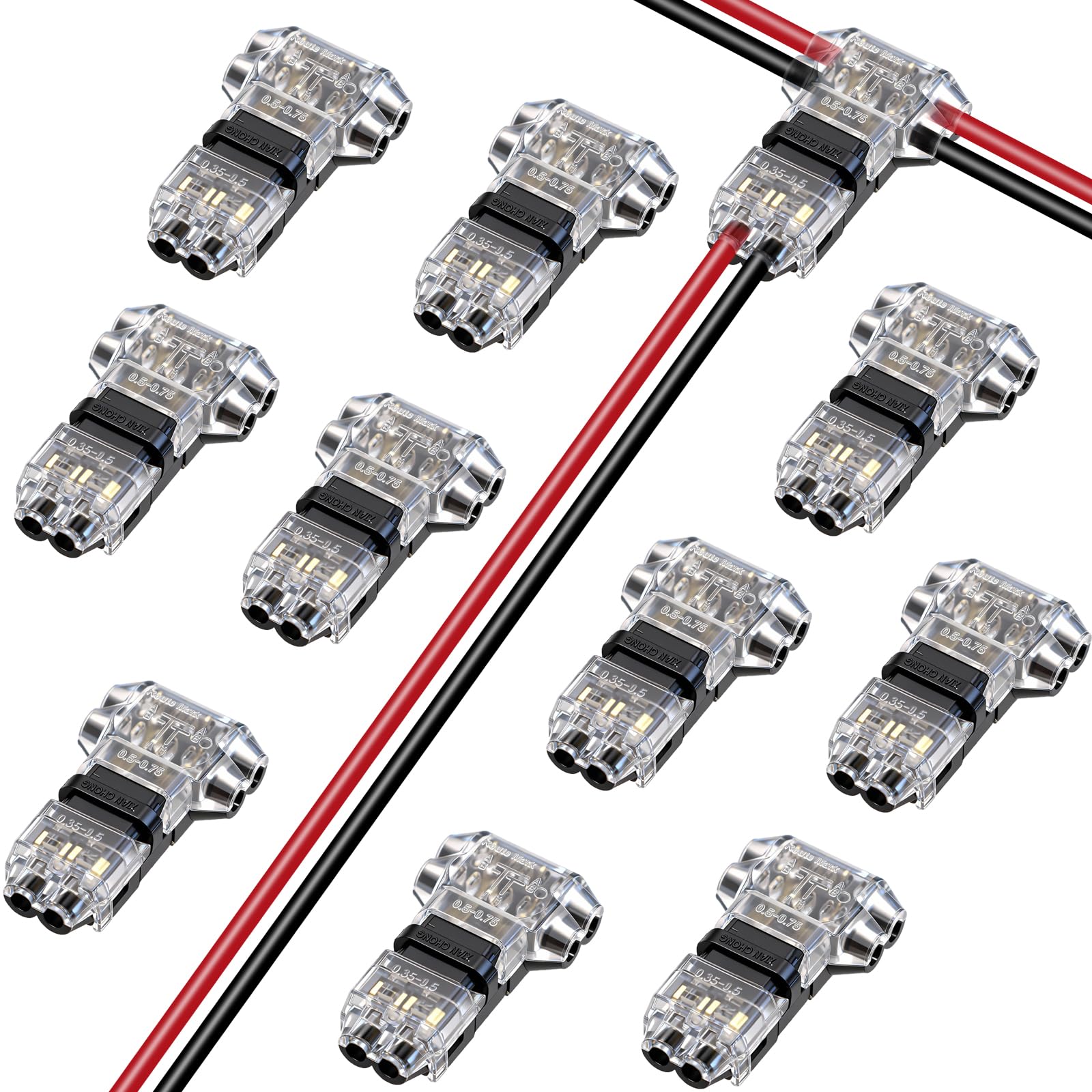 Seamaka Low Voltage Wire Connector T Tap Wire Connectors 2 Pin Solderless Led Band Connector Solderless No Bandping 3 Way Wire Connectors 24-20 AWG 12pack