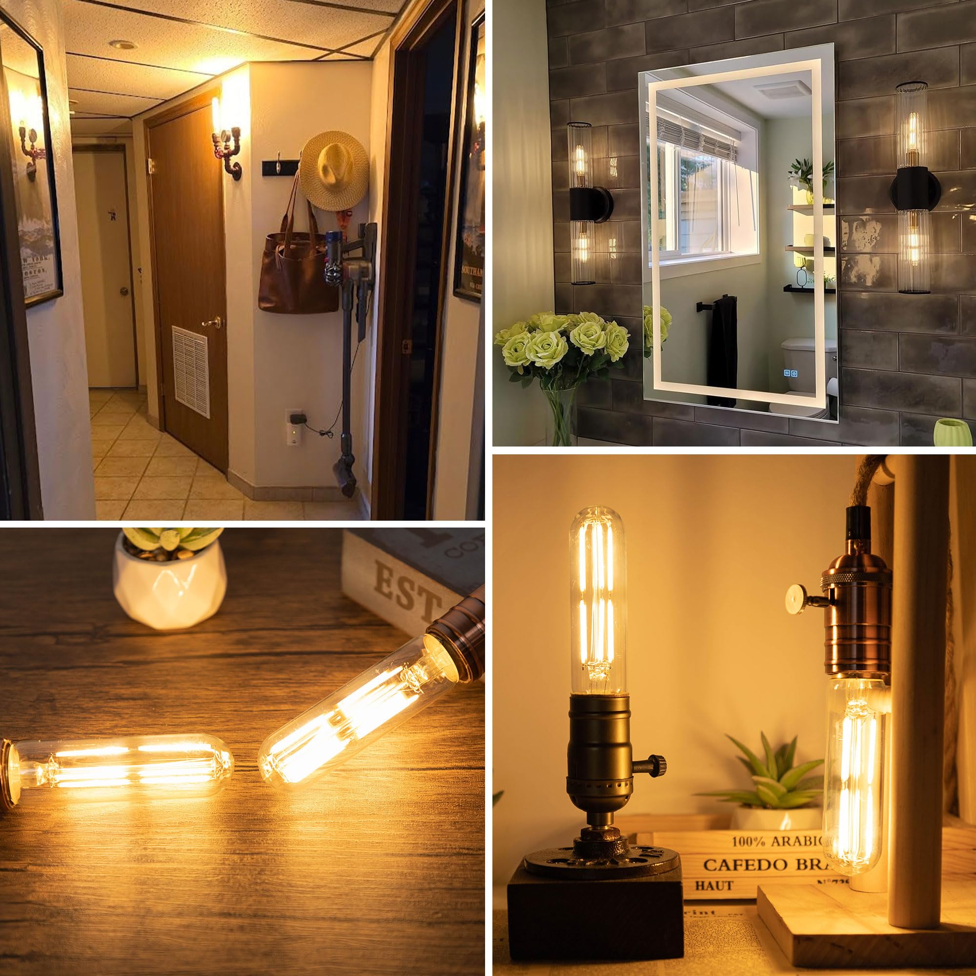 Dimmable E26 T10 Led Bulb Tube Light Bulbs 6W(60W Equivalent),Tubular Light Bulb Type T Long Thin Skinny Light Bulbs For Curio C