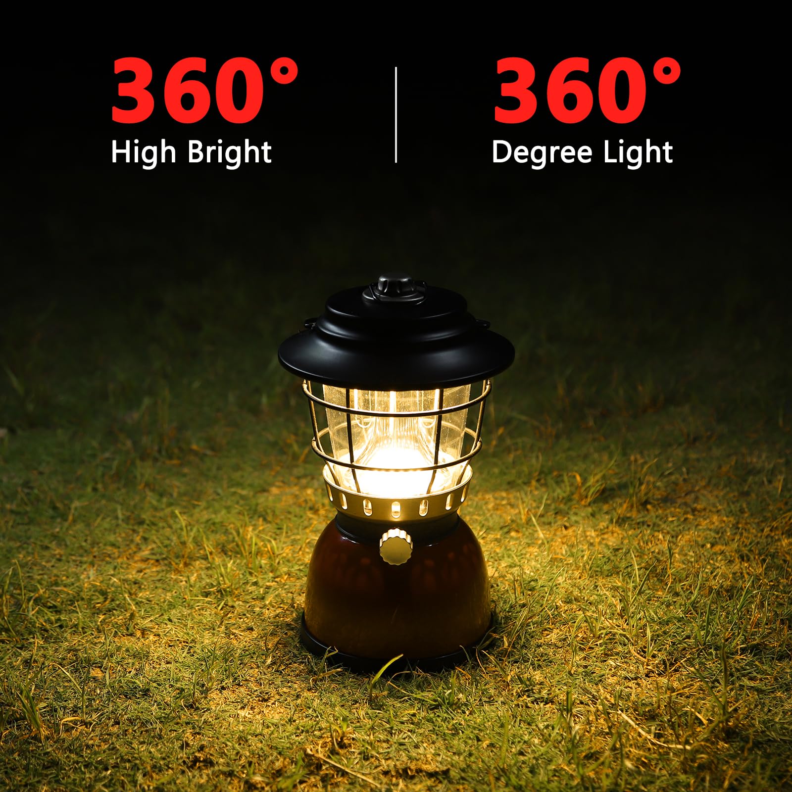 LED Camping Lantern Rechargeable Stepless Dimming Vintage Tent Lamp, 4000mAh Power Bank, IPX5 Waterproof Portable Hanging Campin