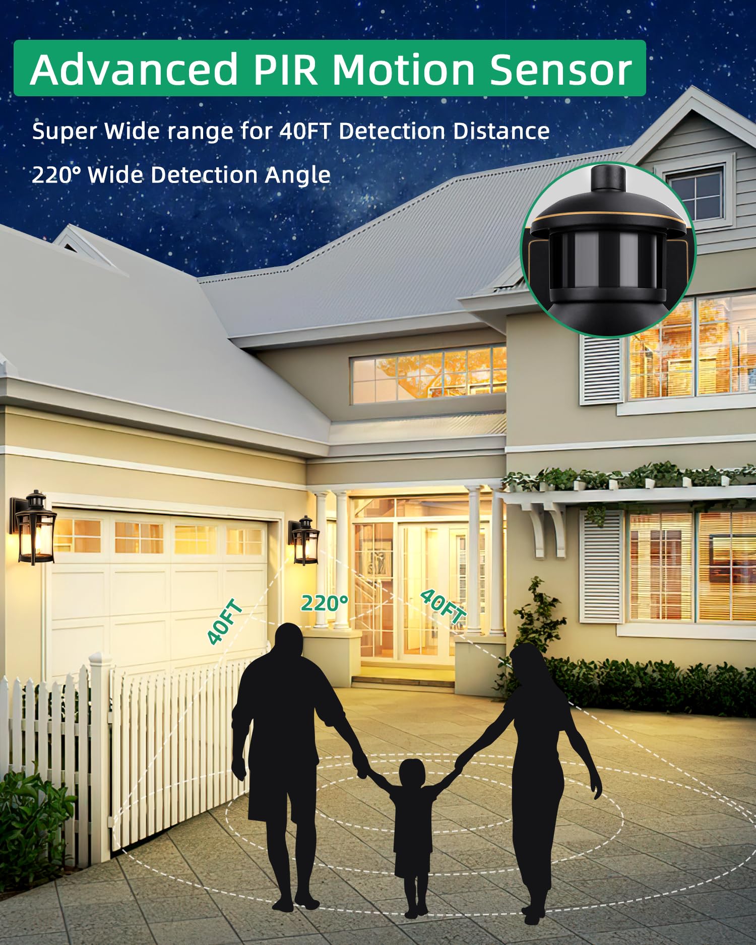 Lamomo Motion Sensor Outdoor Lights - Dusk to Dawn Waterproof Black and Gold Porch Fixture for House, Garage, Entryway - 1 Pack