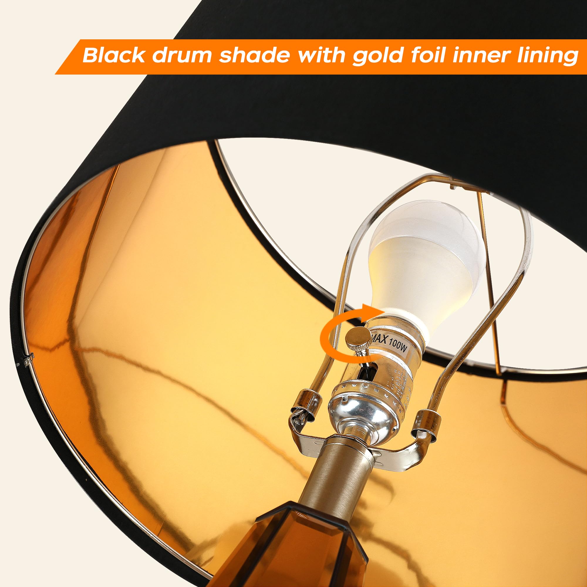 Hamucd Set Of 2 Mirrored Glass Bedside Table Lamps With 2 Usb Ports For Bedrooms Modern Amber Side Nightstand Lamps With Gold Bl
