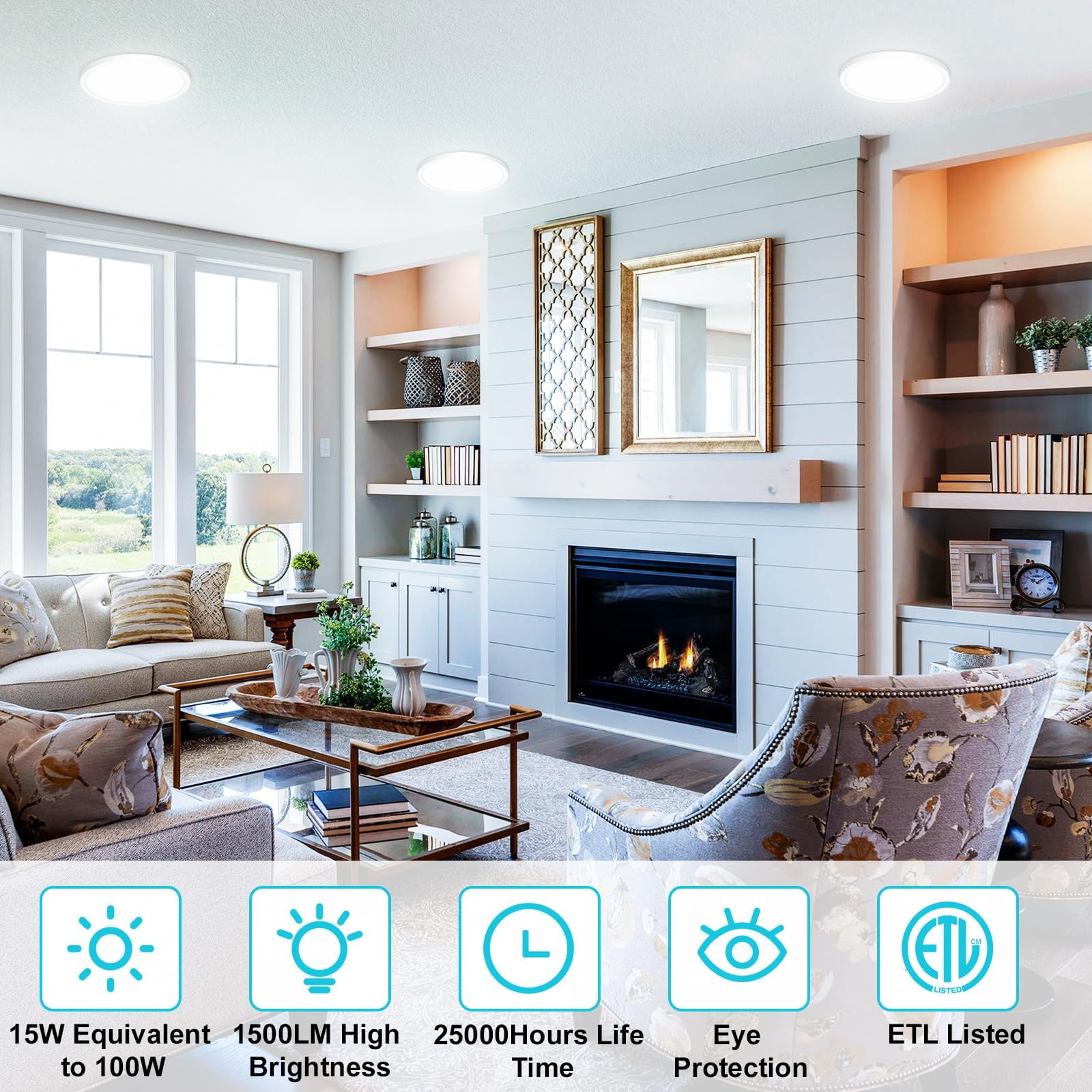 Libtit 7 Inch White Flush Mount Ceiling Light, 15W 1500Lm Ceiling Light Fixture,3000K/4000K/6500K Color Selectable,Ultra-Thin Ro