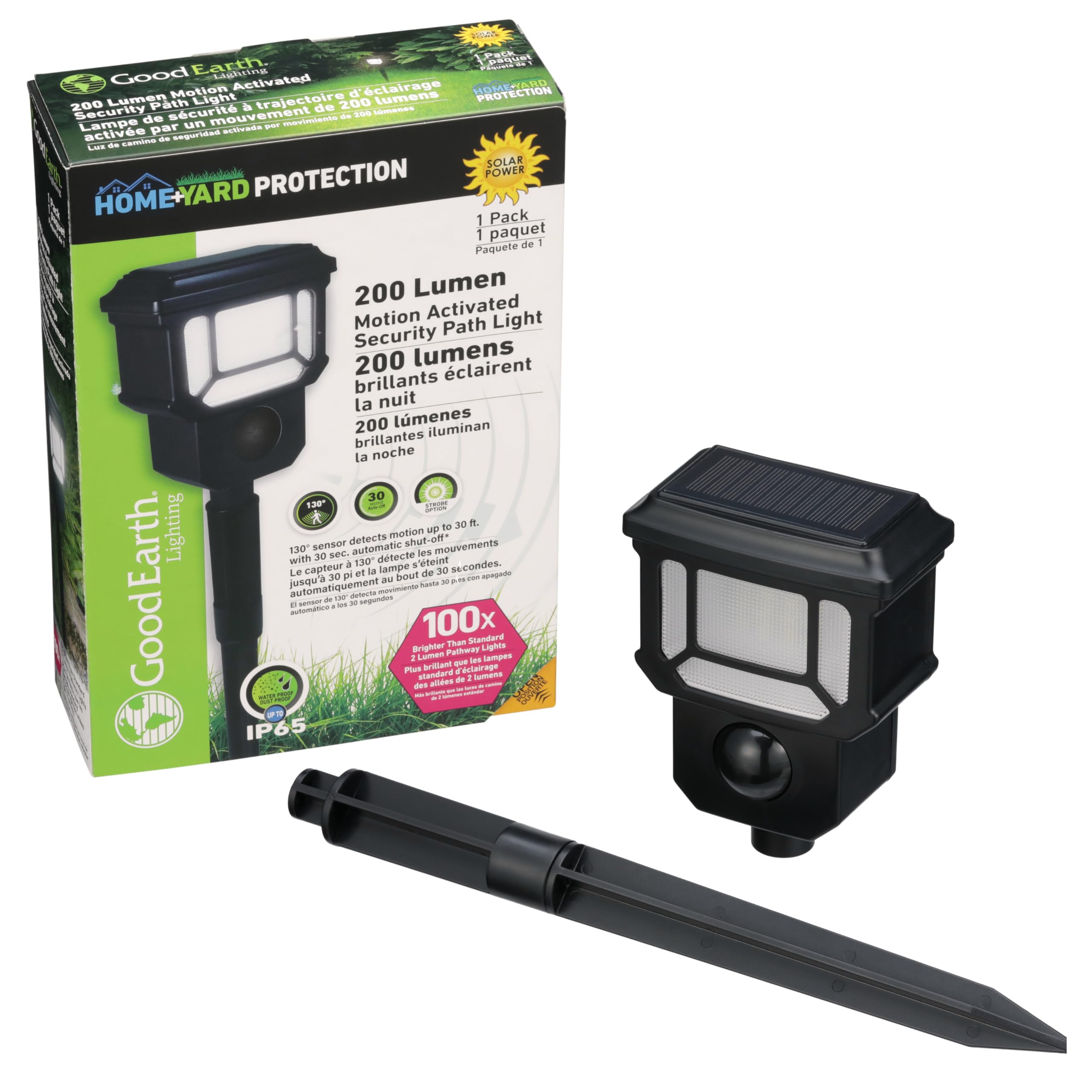 Good Earth Lighting Solar Led Landscape Security Light, 200 Lumens, Motion Sensor, Matte Black, Model Ls1395-Bkm-04Lf2-G