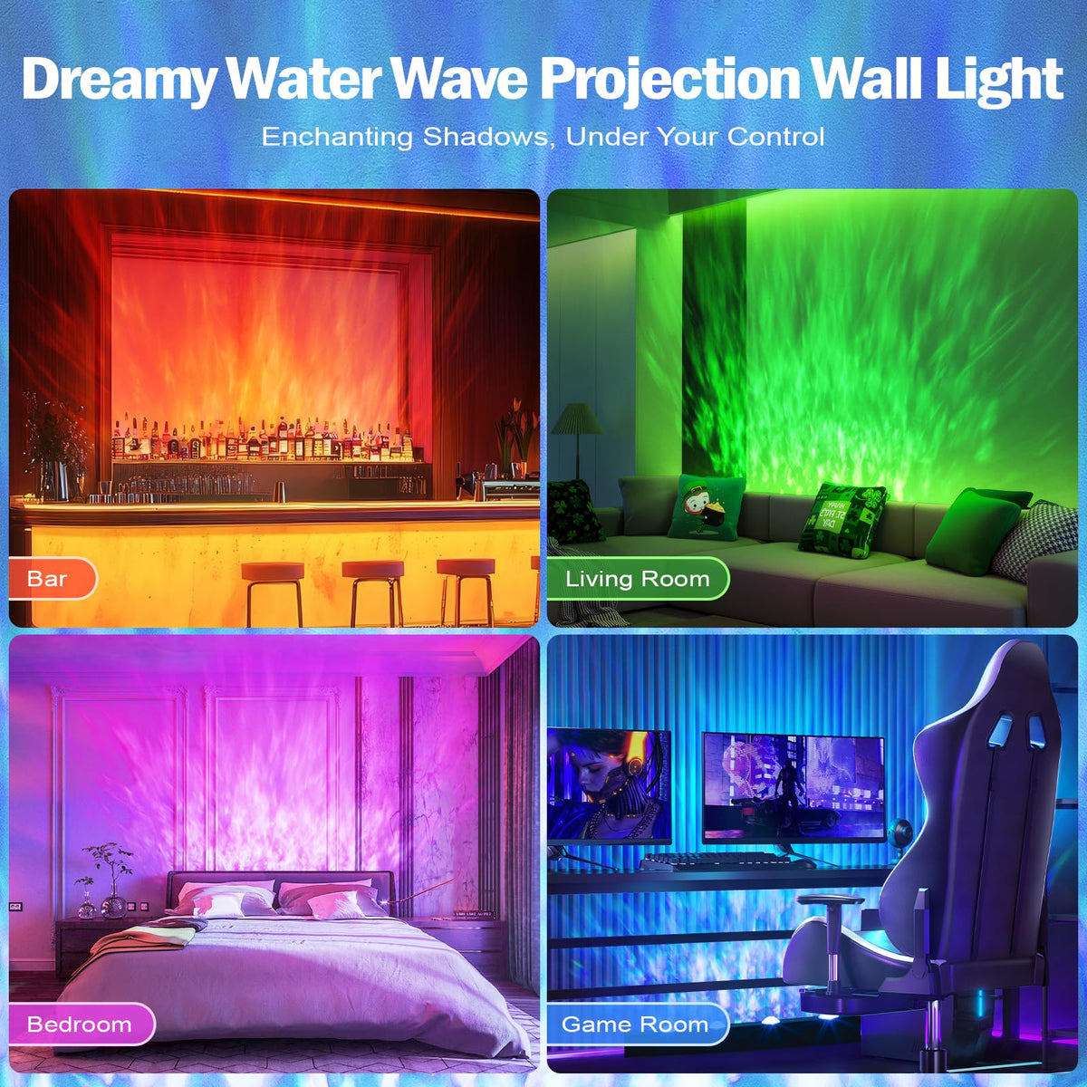 Caupel RGBW LED Ocean Wave Projection Light, 28W, Silent, Ambient Ligh ...