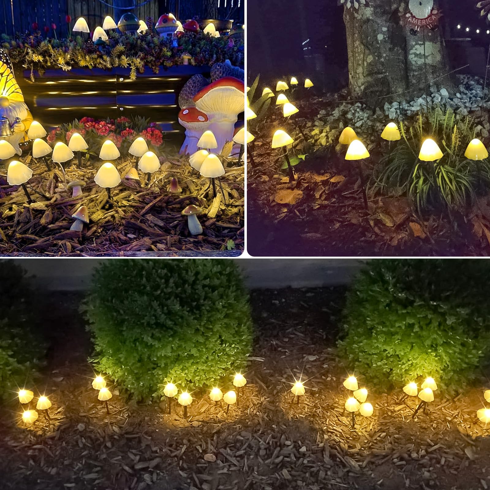OZS Solar String Lights 32LED 55FT 2 Pack Waterproof Mushroom Warm White with 8 Lighting Modes for Garden Pathway Decor