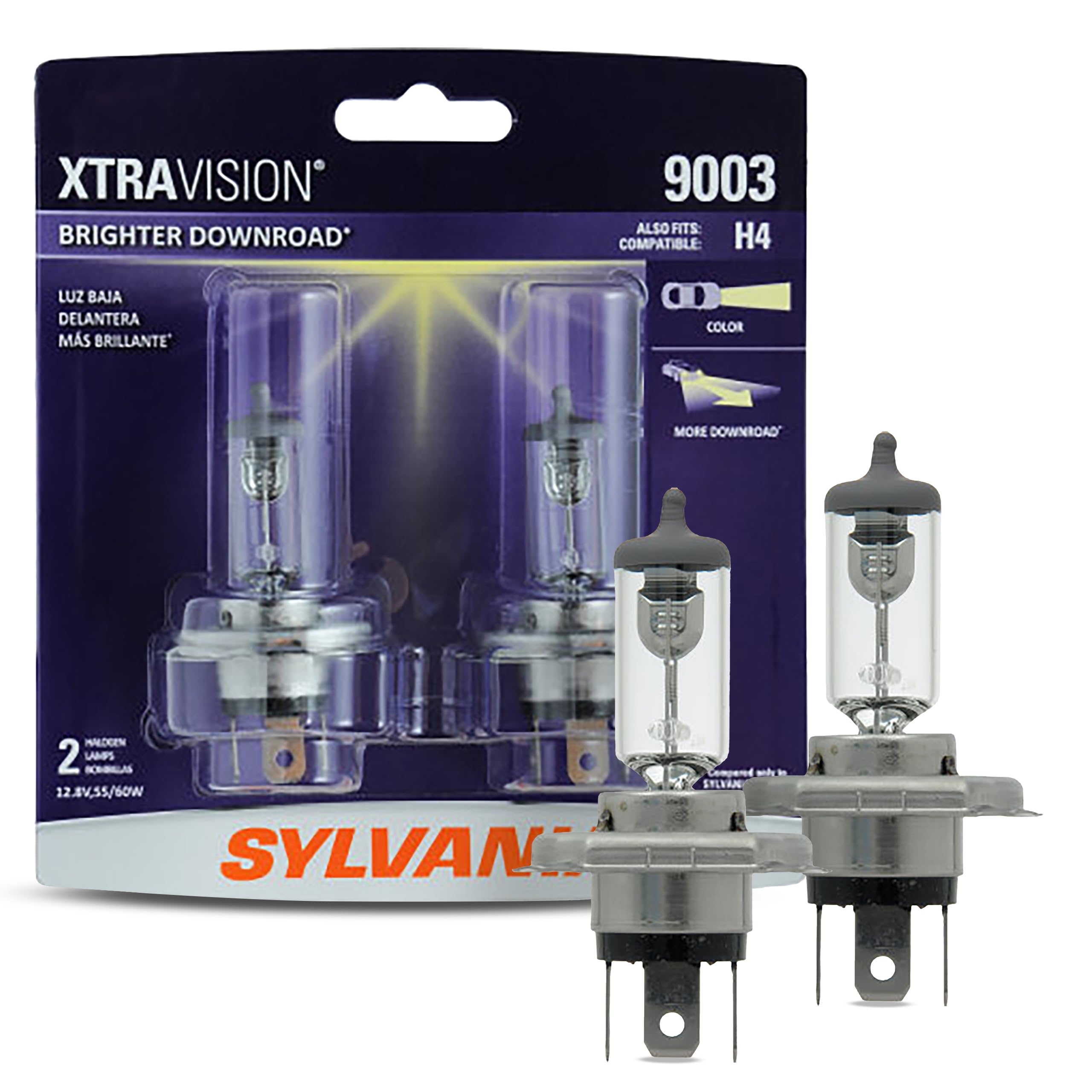 SYLVANIA 9003 XtraVision Halogen Headlight Bulbs - Low Beam & Fog Replacement - 2 Pack - Grey