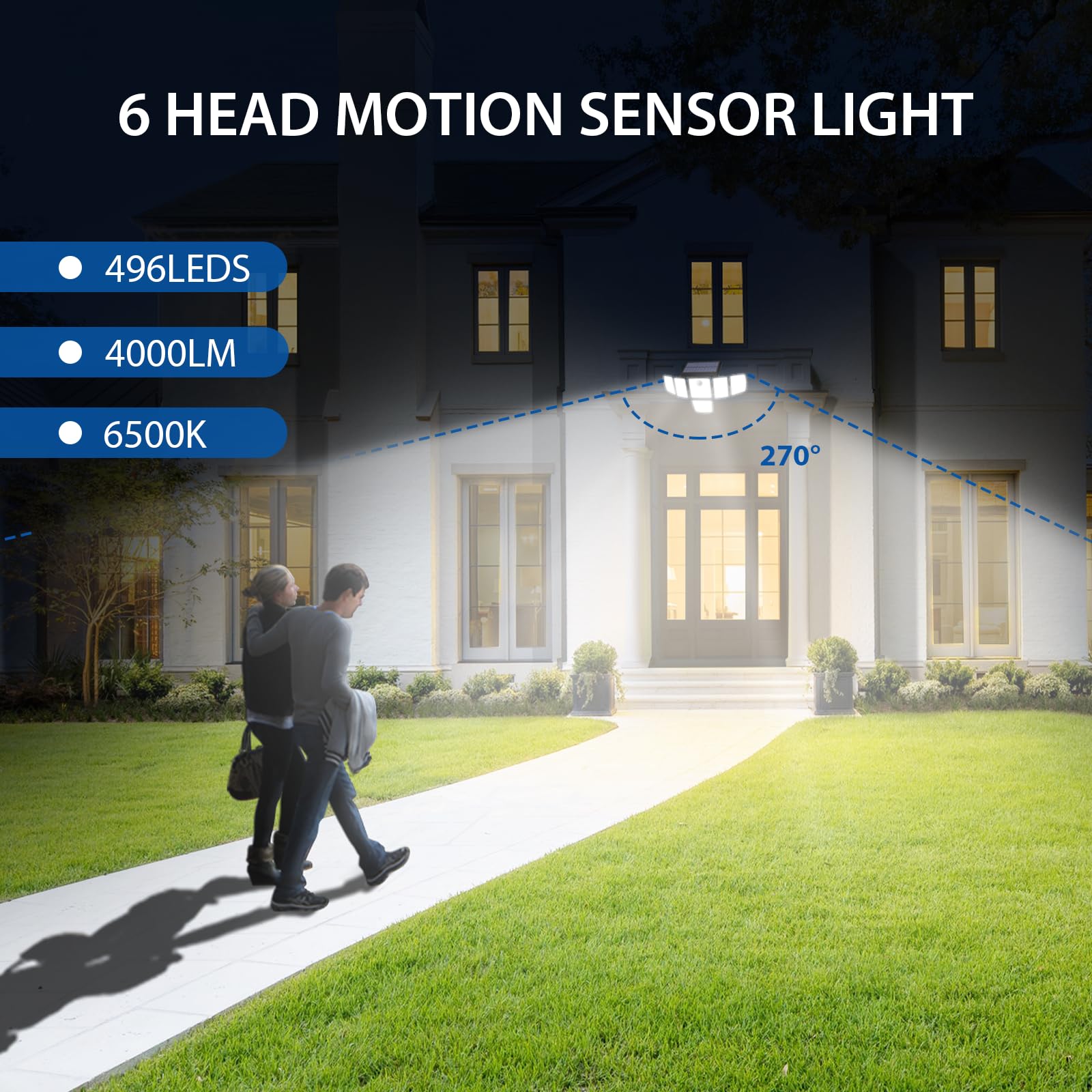 Szpower Solar Outdoor Lights, 3000Lm Solar Flood Lights With 401 Led, 6 Heads Motion Sensor Lights 360° Beam Angle, Ip65 Waterproof,3 Adjustable Brightness, Remote Control Security Lights 1 Packs