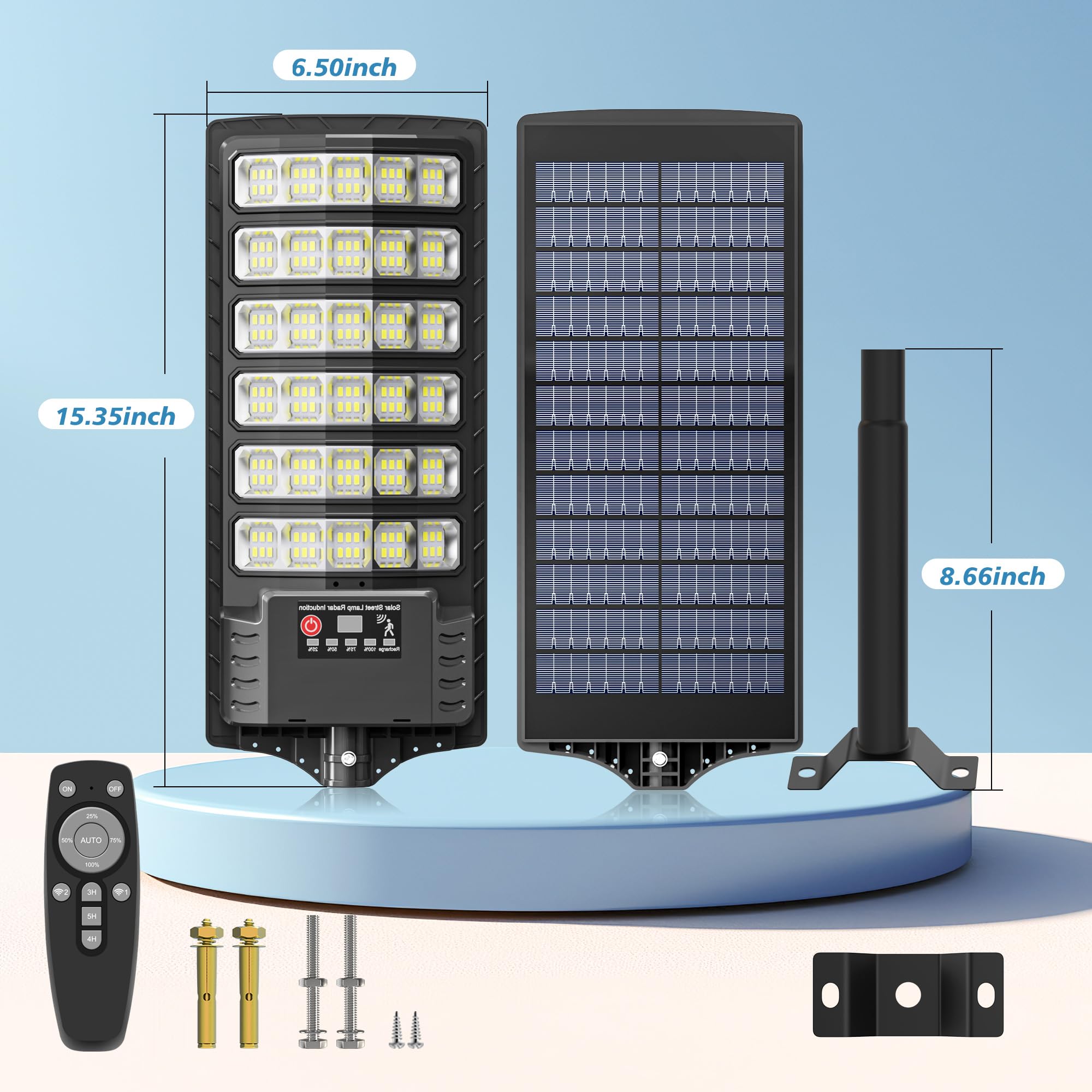 OKPRO Solar Street Lights Outdoor - Waterproof Dusk to Dawn with Motion Sensor, Remote Control, 4-Pack, Black, Model NZ180